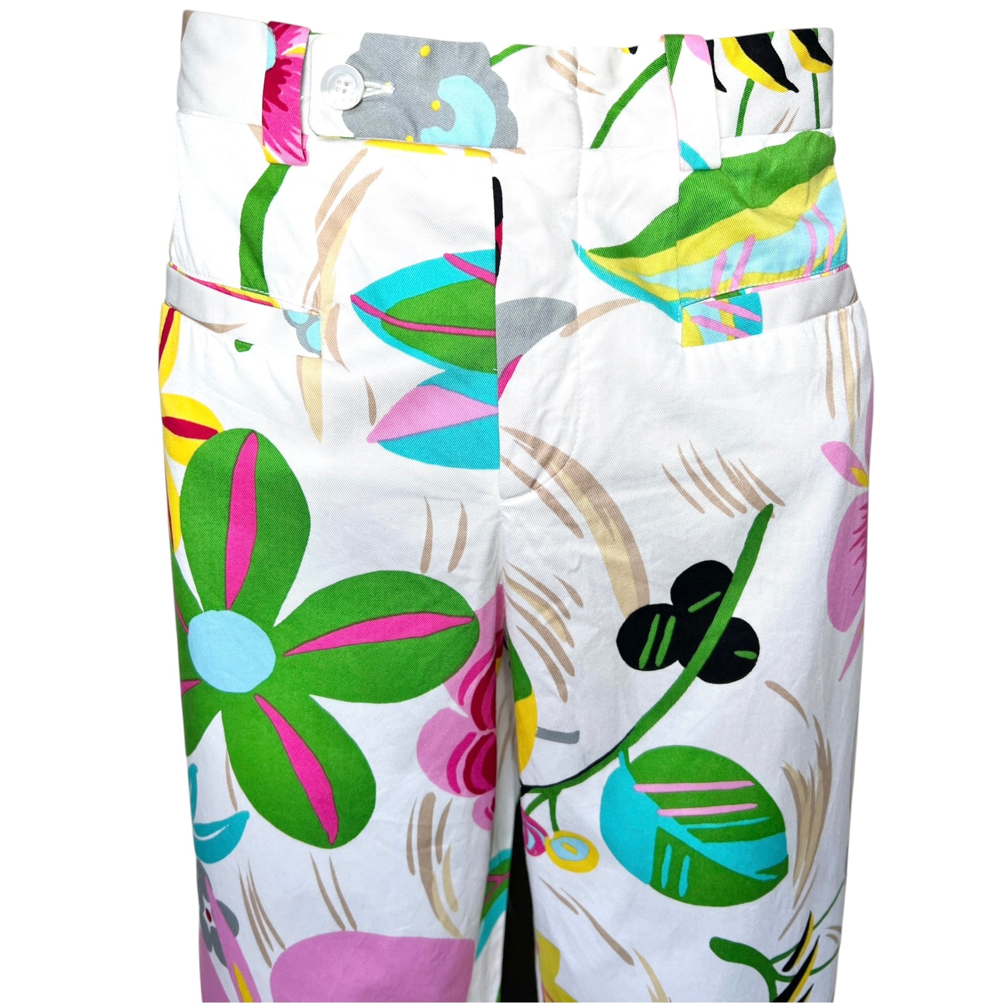 Gucci Tom Ford Era S/S 1999 White Tropical Print Pants, top detail