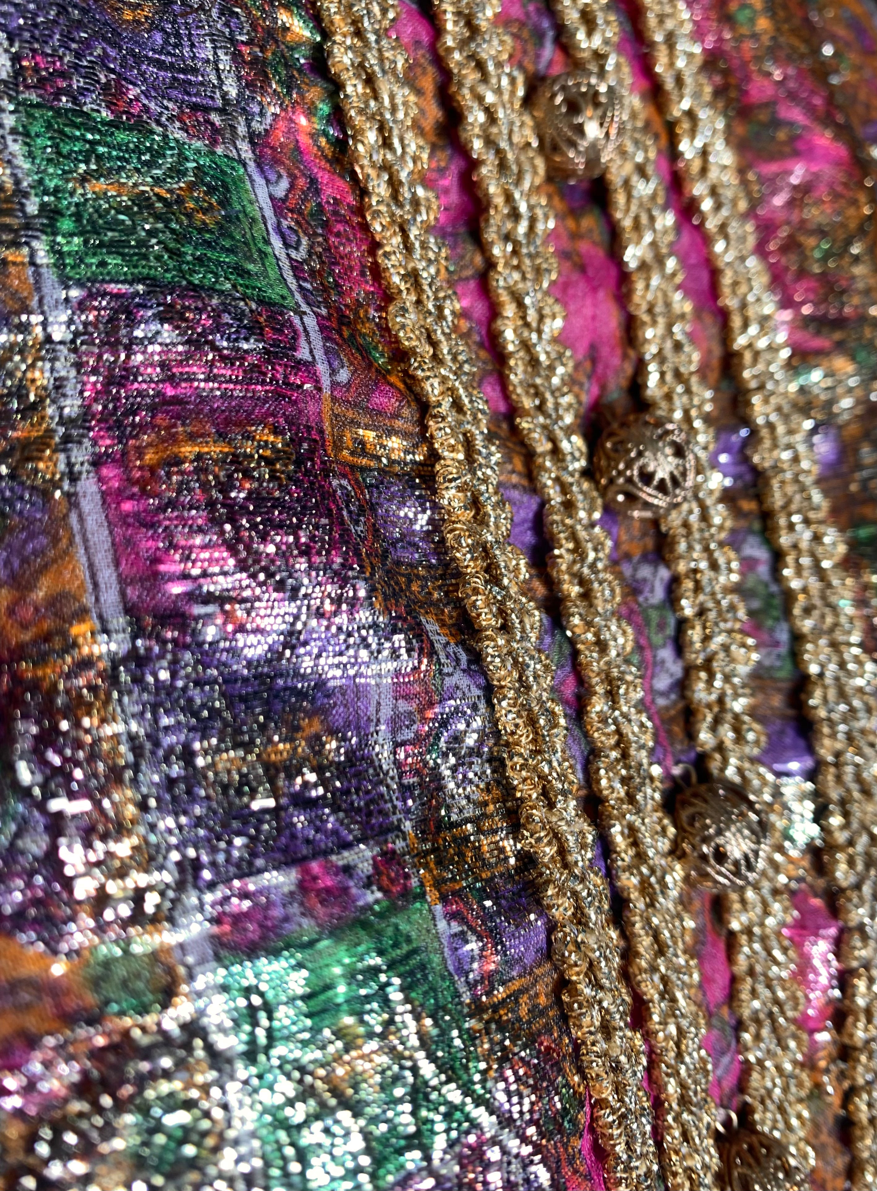 1960's Pink Paisley and Gold Jacquard Lamé Cocktail Dress, detail 2