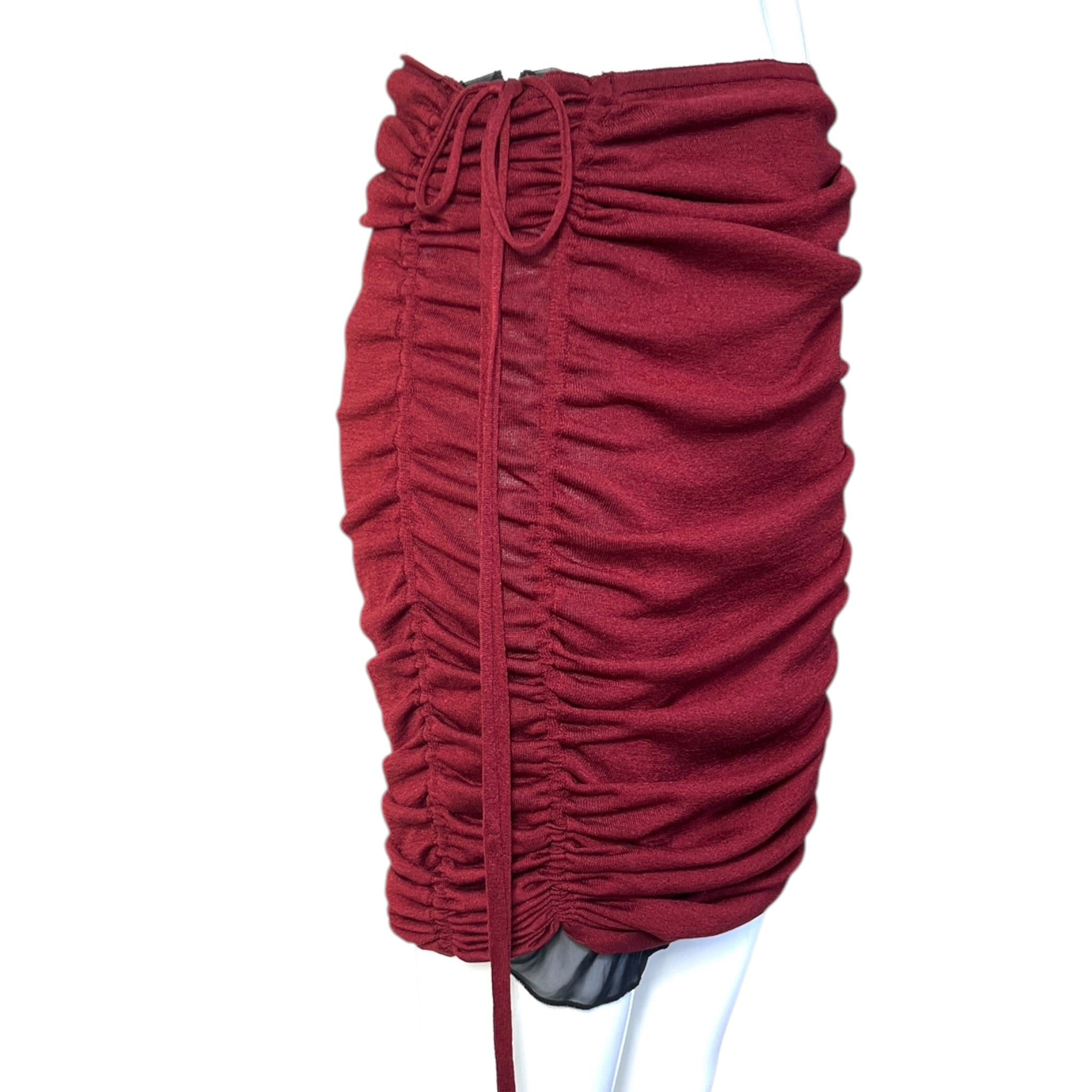 Tom Ford for Gucci F/W 1999 Burgundy Silk Jersey Ruched Skirt, ruch ties
