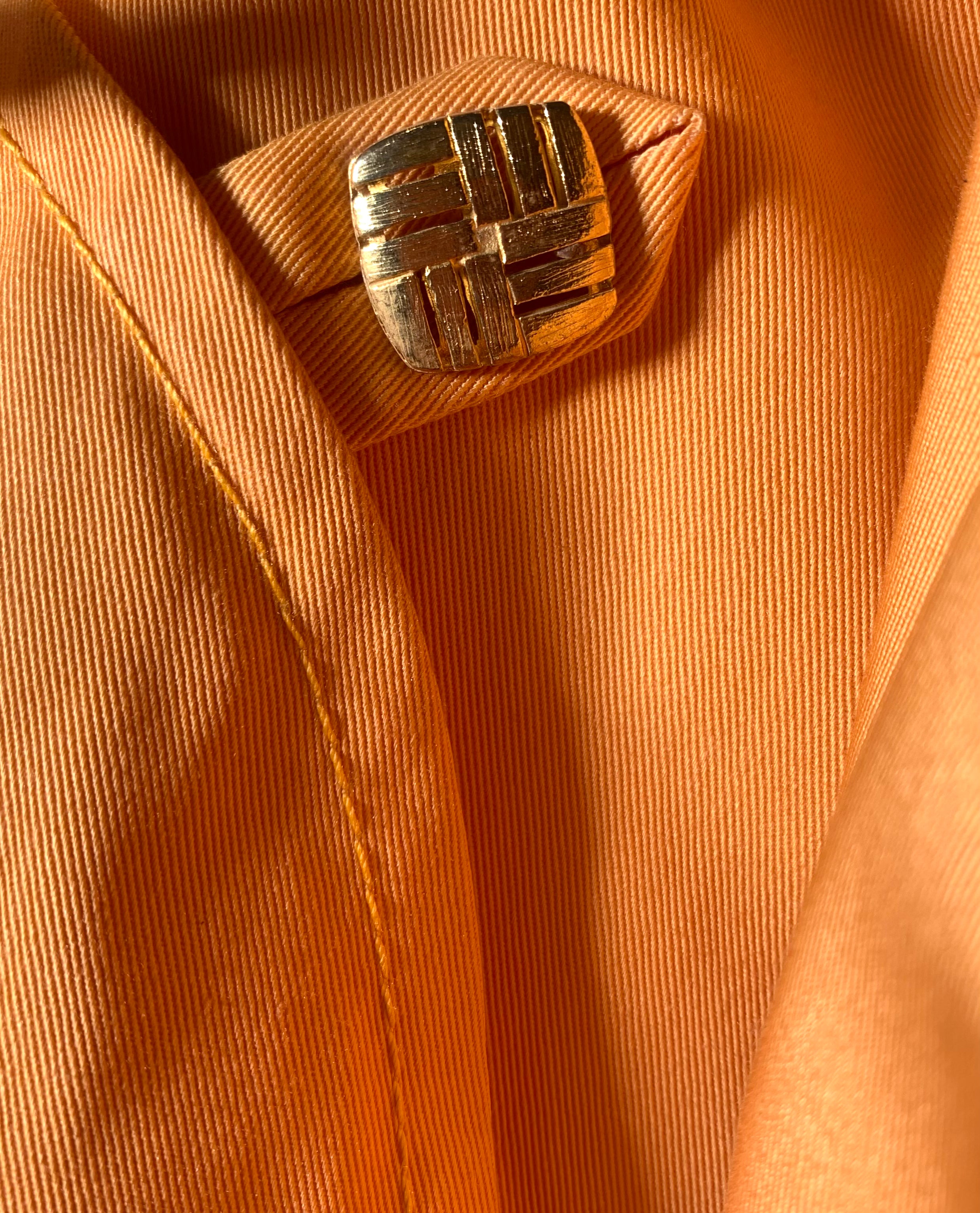 Bill Gibb Orange Pleated Tie Front Jacket GOLDEN POCKET BUTTON 5 OF 10