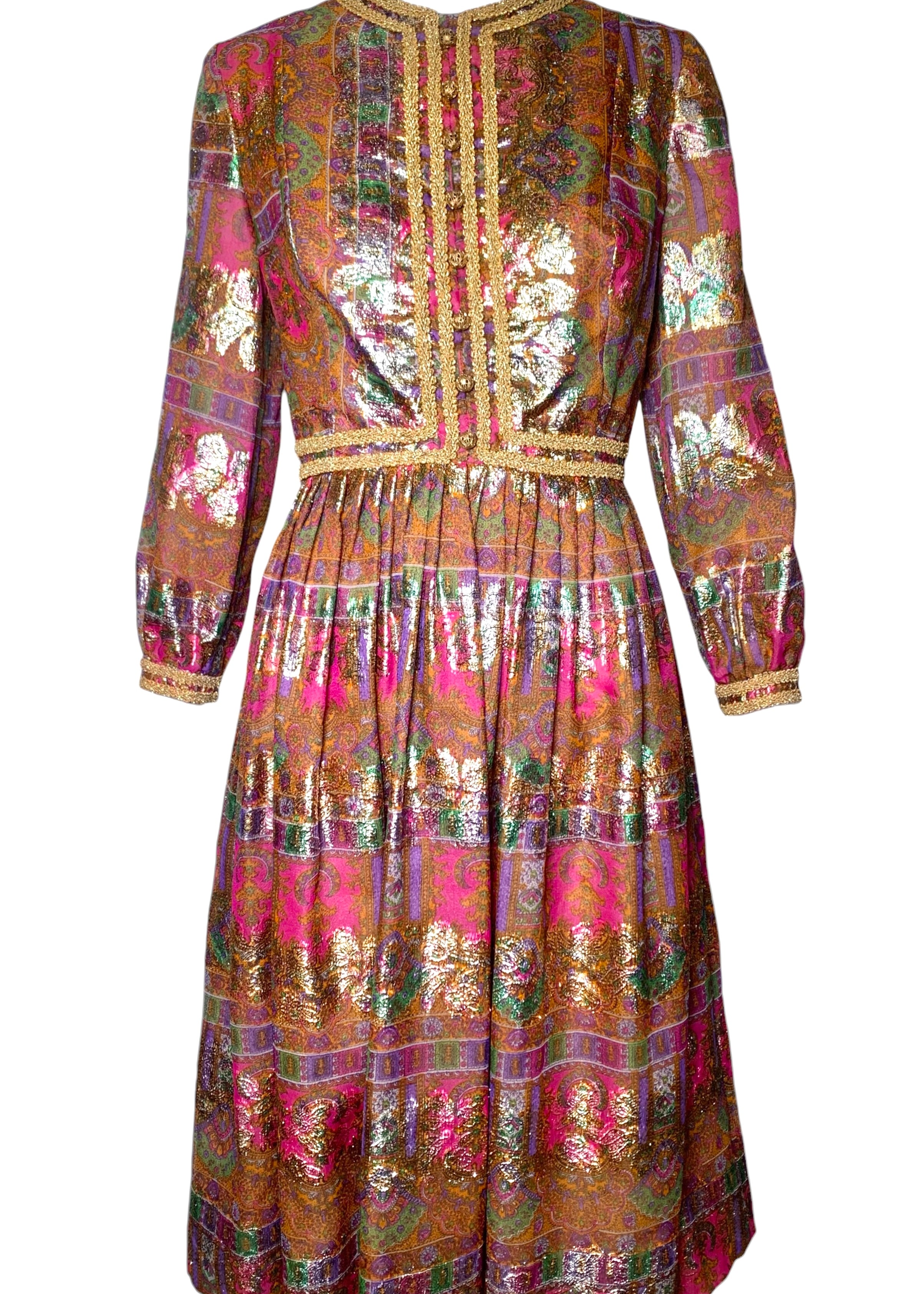 1960's Pink Paisley and Gold Jacquard Lamé Cocktail Dress