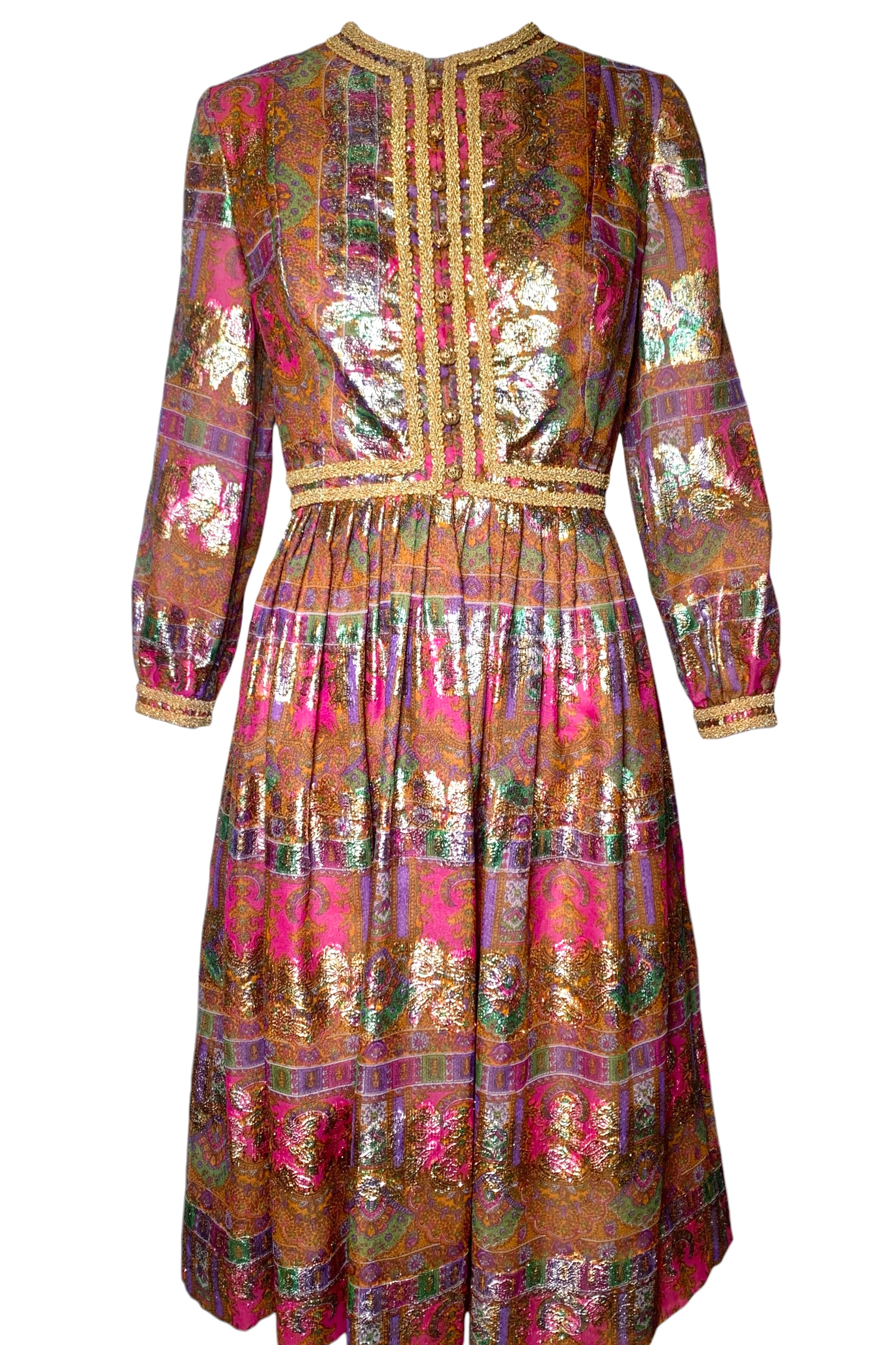 1960's Pink Paisley and Gold Jacquard Lamé Cocktail Dress