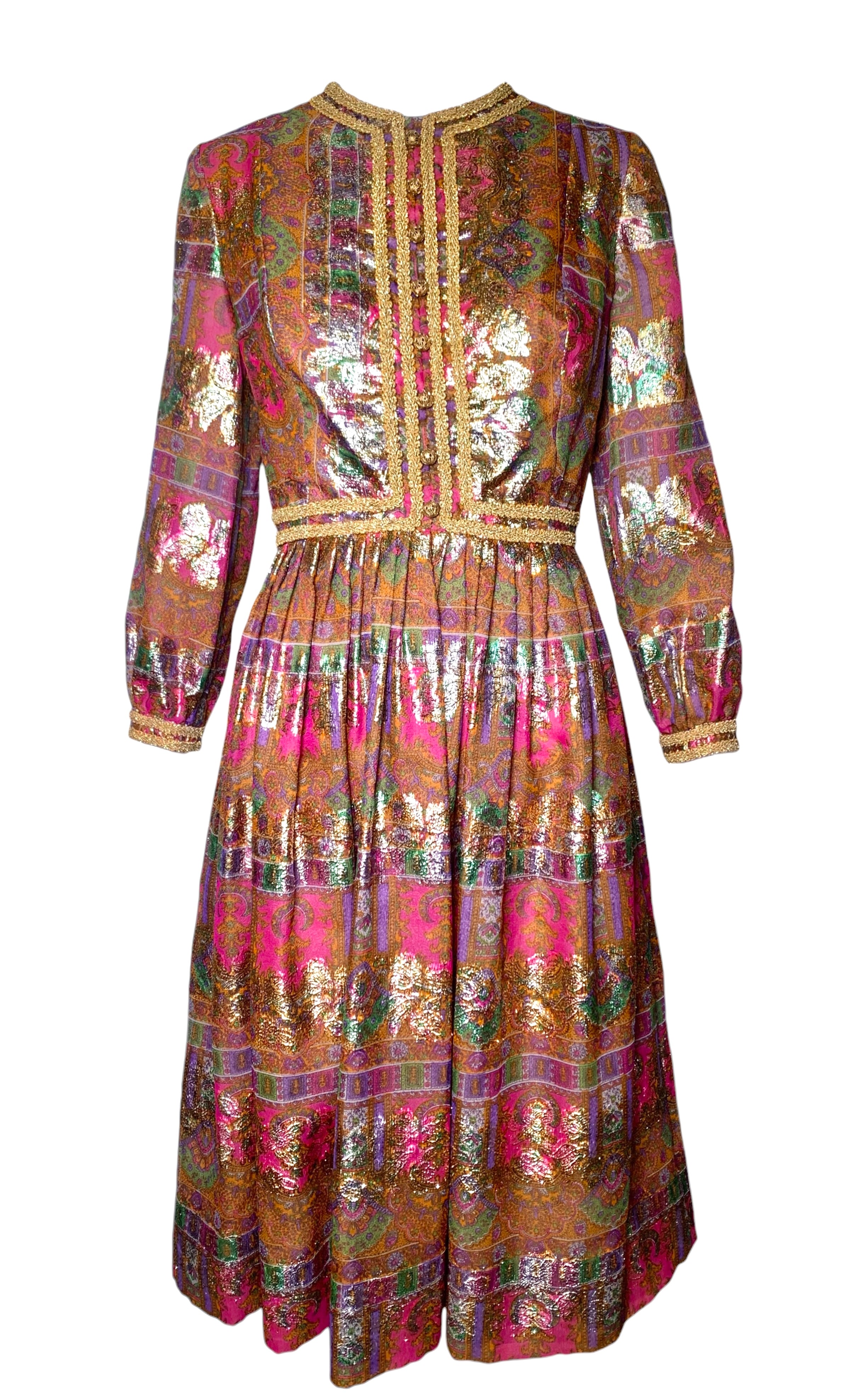 1960's Pink Paisley and Gold Jacquard Lamé Cocktail Dress