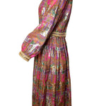 1960's Pink Paisley and Gold Jacquard Lamé Cocktail Dress, side