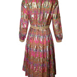 1960's Pink Paisley and Gold Jacquard Lamé Cocktail Dress, back