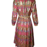 1960's Pink Paisley and Gold Jacquard Lamé Cocktail Dress, back