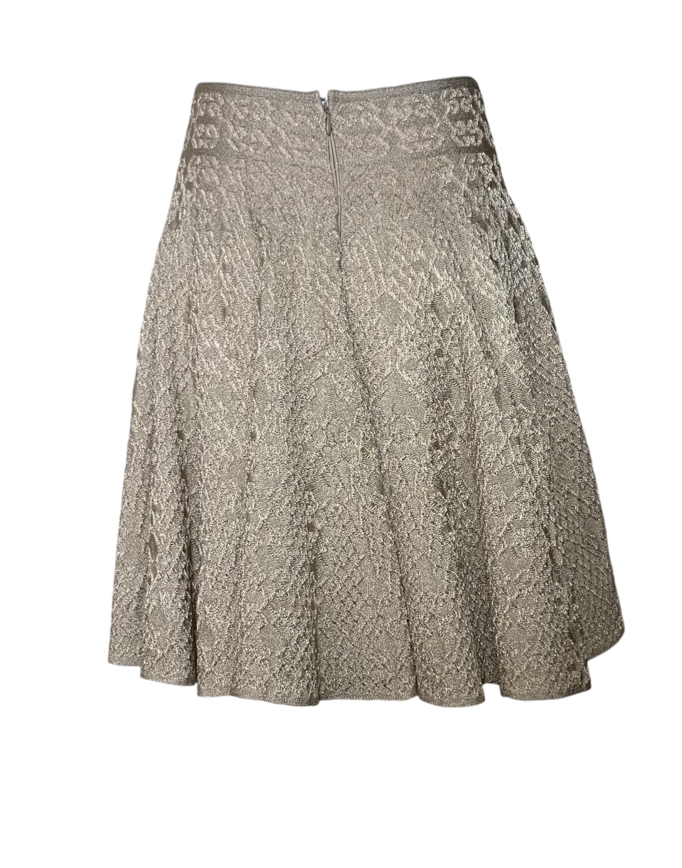 Alaia Gold Knit Lurex Flare Skirt, back