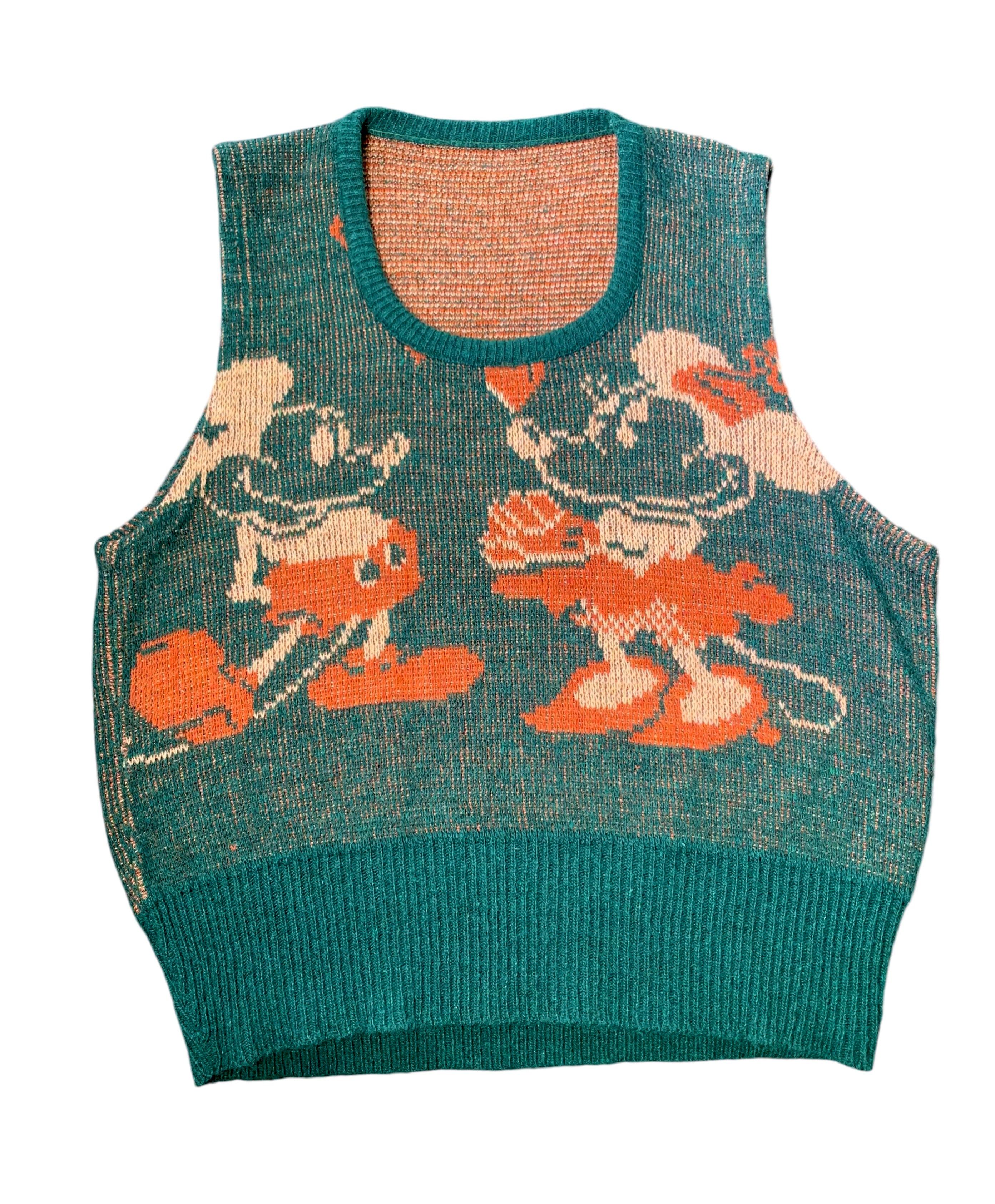 Kennington 70s Disney Mickey & Minnie Mouse Novelty Green Sweater Vest, 2