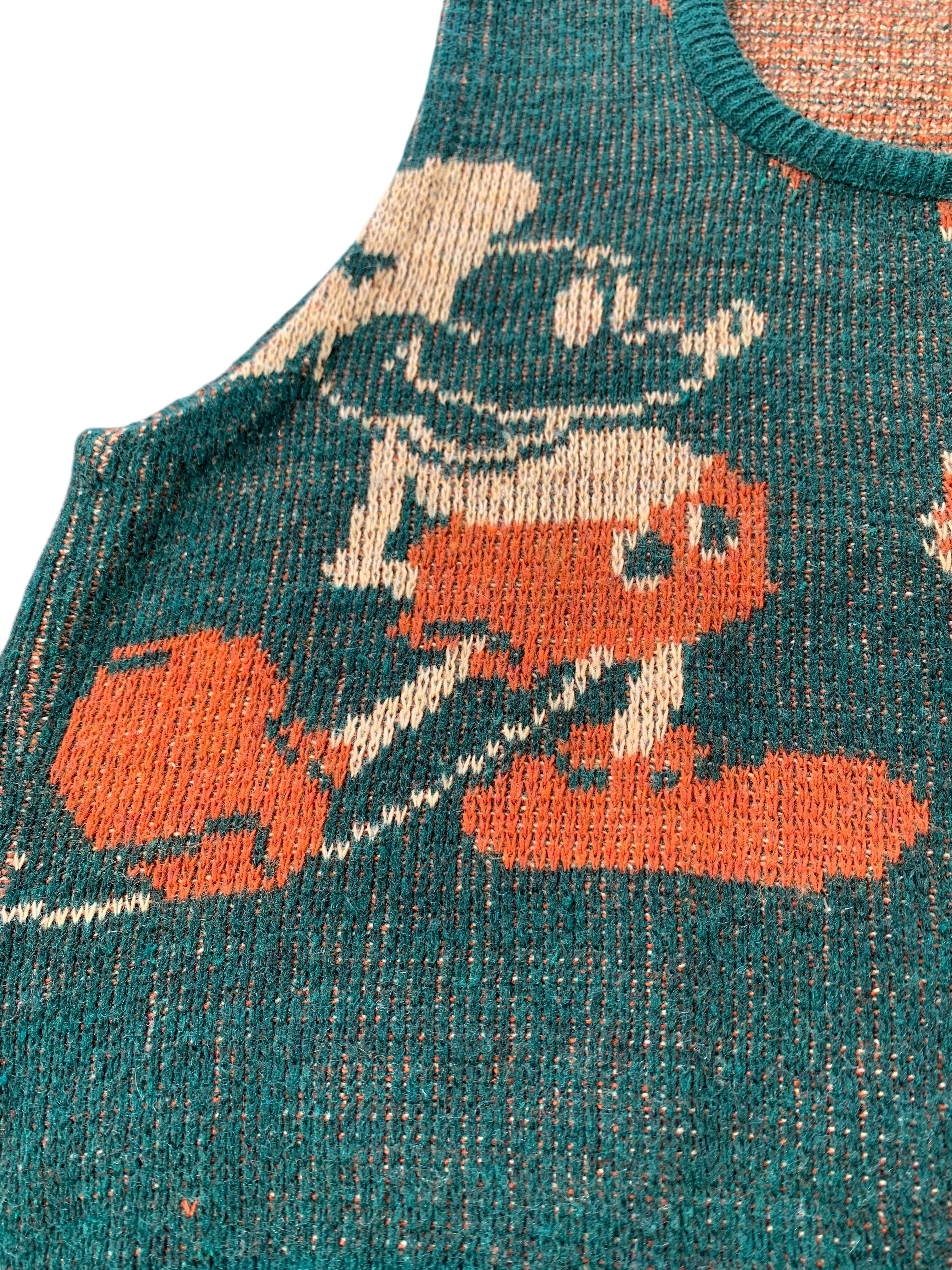 Kennington 70s Disney Mickey & Minnie Mouse Novelty Green Sweater Vest, Mickey detail