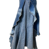 Junya Watanabe COMME des GARÇONS 2001 Tiered Deconstructed Denim Skirt NWT SIDE PHOTO ZIPPER 4 OF 7