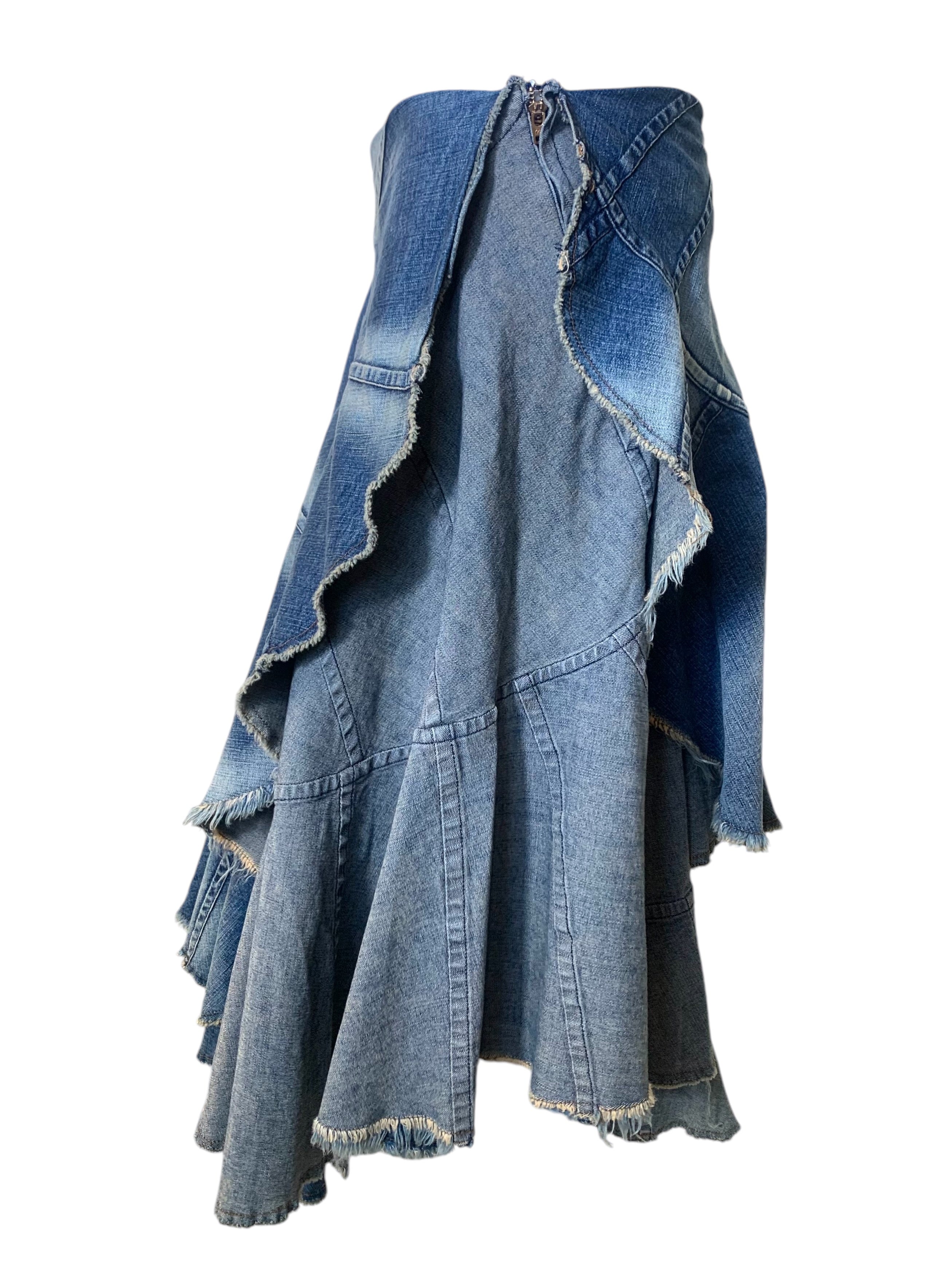 Junya Watanabe COMME des GARÇONS 2001 Tiered Deconstructed Denim Skirt NWT SIDE PHOTO ZIPPER 4 OF 7