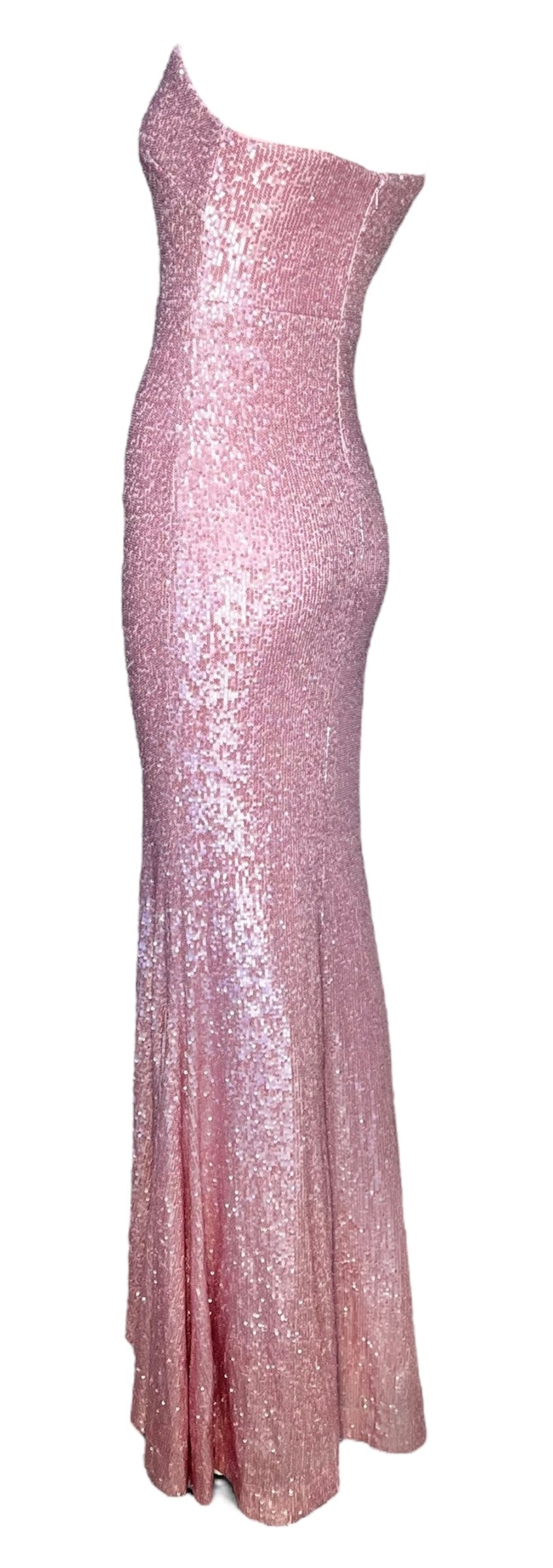 Donna Karan Pink Sequin Strapless Gown BACK SIDE PROFILE 4 OF 6