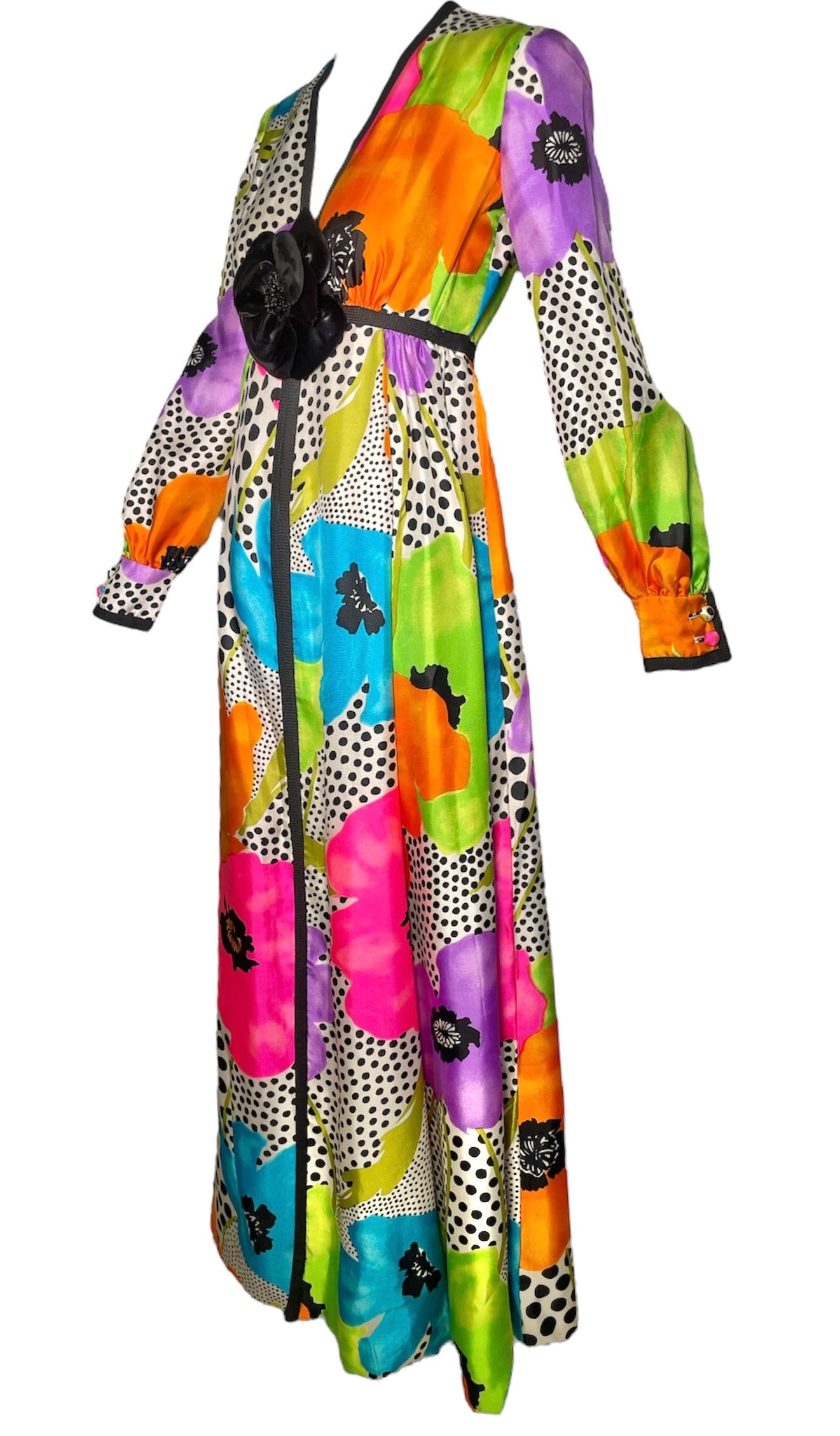  Teal Traina Psychedelic Floral Longsleeve Jumpsuit w/ Front Curtain PROFILE PHOTO 3 OF 8