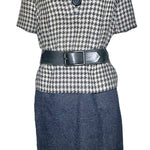 Christian Dior by Marc Bohan S/S 1962 Haute Couture Houndstooth Wool Dress with Belt FRONT PHOTO 1 OF 8