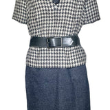 Christian Dior by Marc Bohan S/S 1962 Haute Couture Houndstooth Wool Dress with Belt FRONT PHOTO 1 OF 7