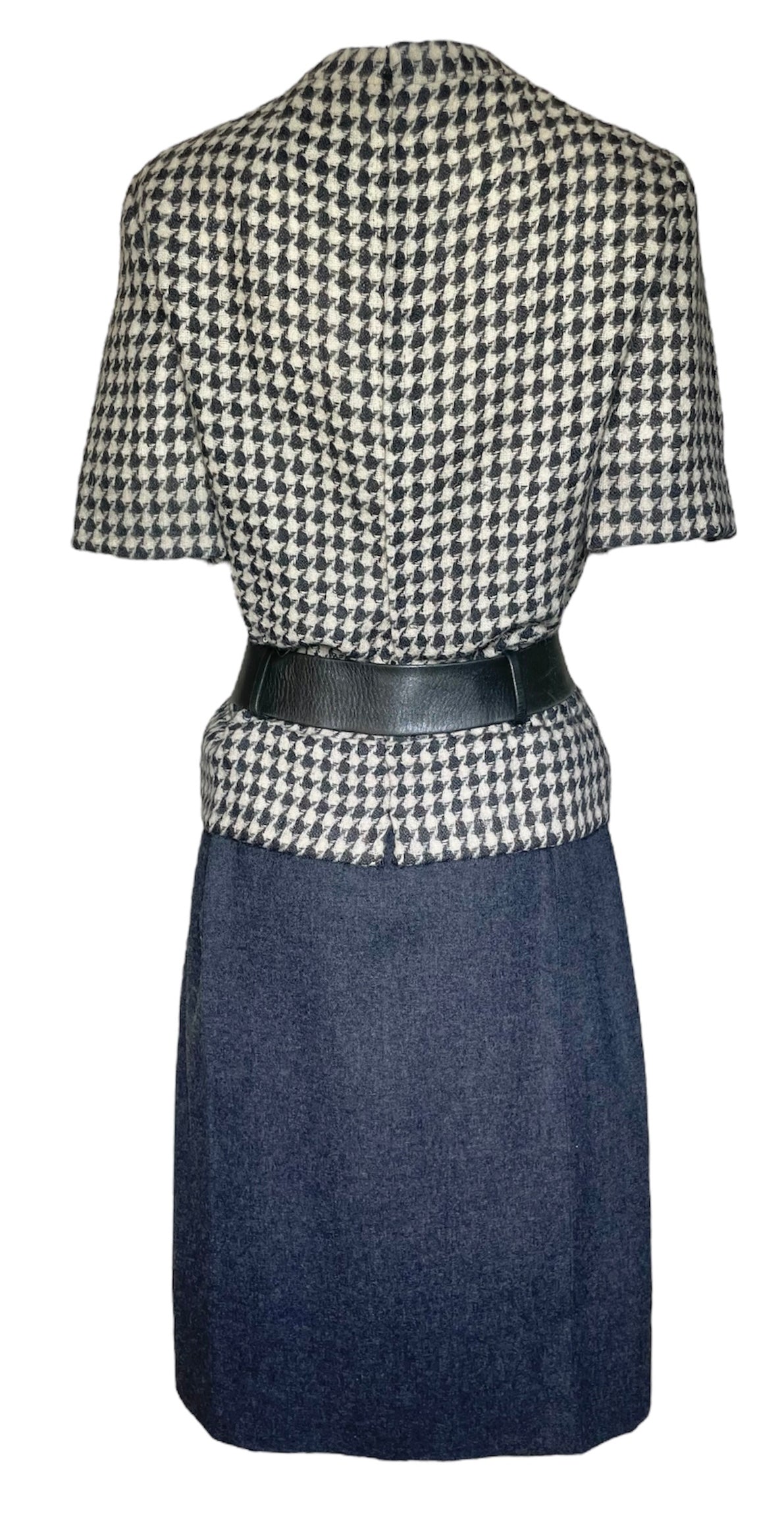 Christian Dior by Marc Bohan S/S 1962 Haute Couture Houndstooth Wool Dress with Belt BACK PHOTO 3 OF 8