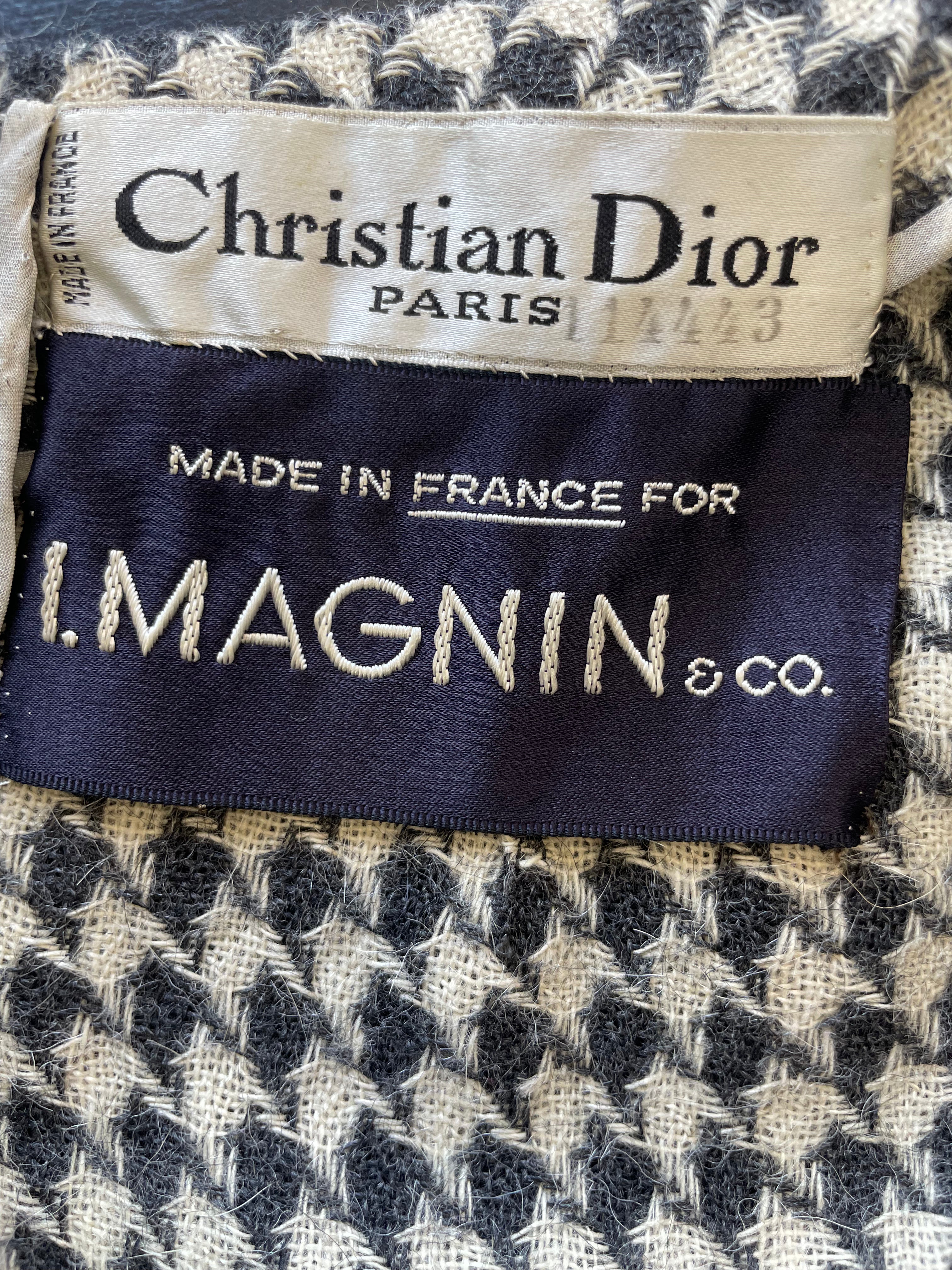 Christian Dior by Marc Bohan S/S 1962 Haute Couture Houndstooth Wool Dress with Belt LABEL PHOTO 5 OF 8