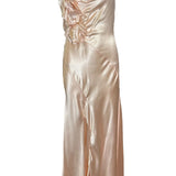 1930s Delicate Blush Silk Bias-Cut Gown with Floral Accent FRONT PHOTO 1 OF 7