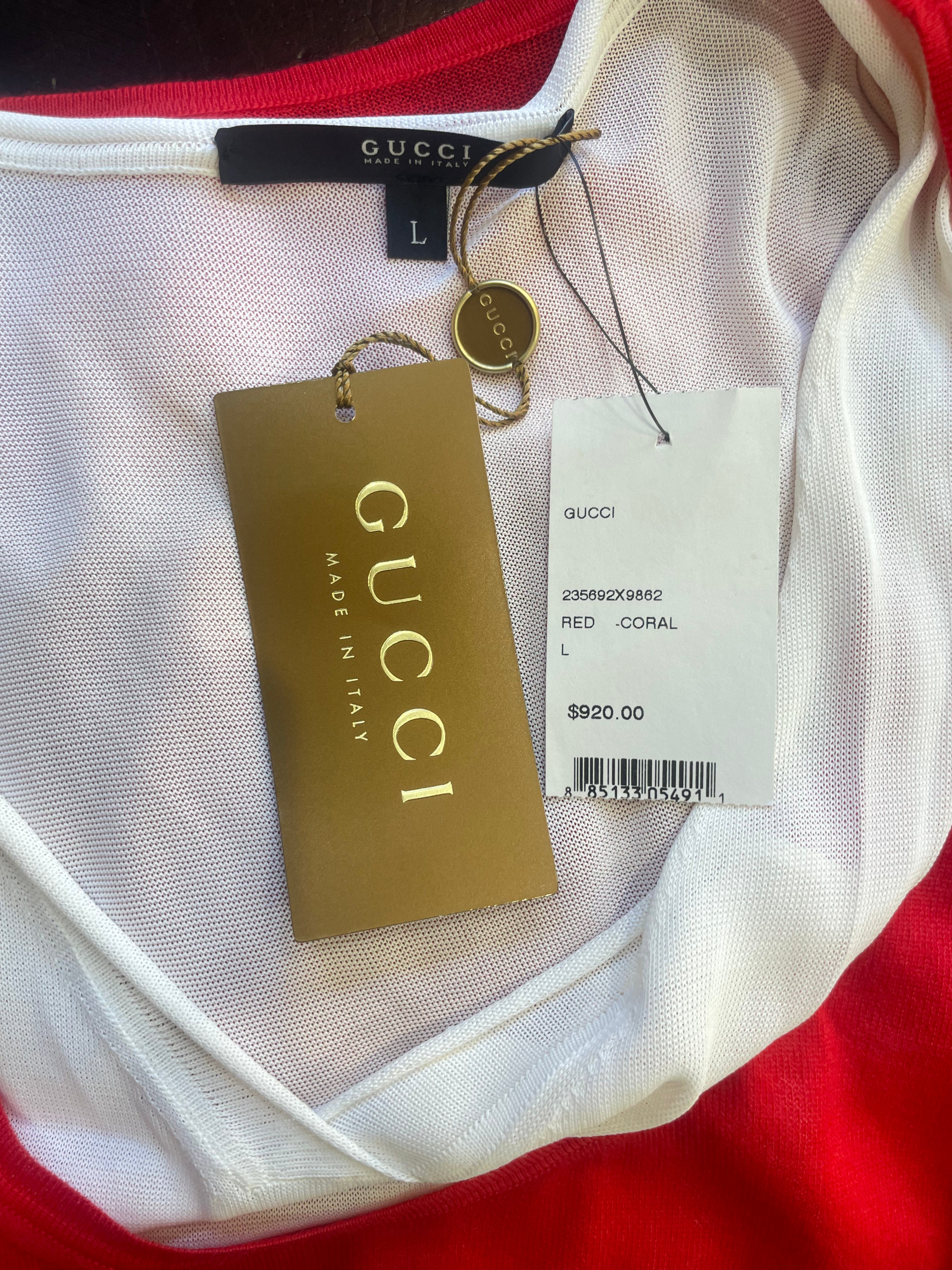 Gucci Red & White Cashmere Tank LABEL PHOTOS 4 OF 6