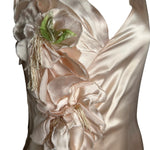 1930s Delicate Blush Silk Bias-Cut Gown with Floral Accent FLORAL DETAIL 3 OF 7