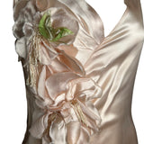 1930s Delicate Blush Silk Bias-Cut Gown with Floral Accent FLORAL DETAIL 3 OF 7