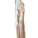 1930s Delicate Blush Silk Bias-Cut Gown with Floral Accent SIDE PHOTO 4 OF 7