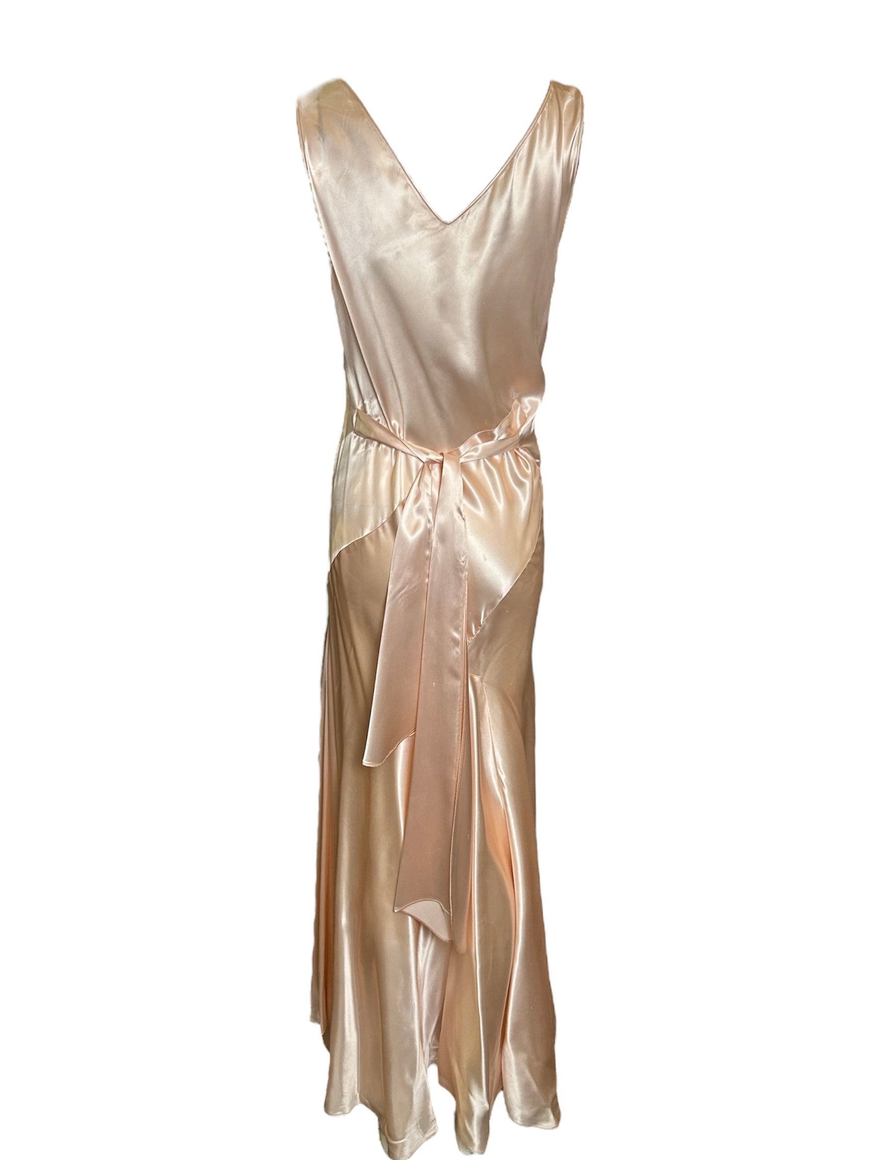 1930s Delicate Blush Silk Bias-Cut Gown with Floral Accent BACK PHOTO 5 OF 7