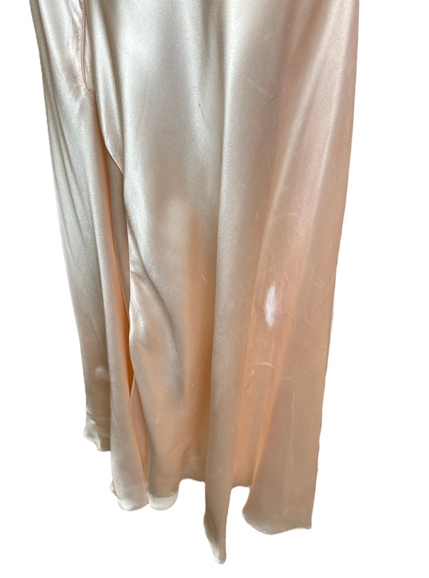 1930s Delicate Blush Silk Bias-Cut Gown with Floral Accent ADDITIONAL FLAW PHOTO 7 OF 7