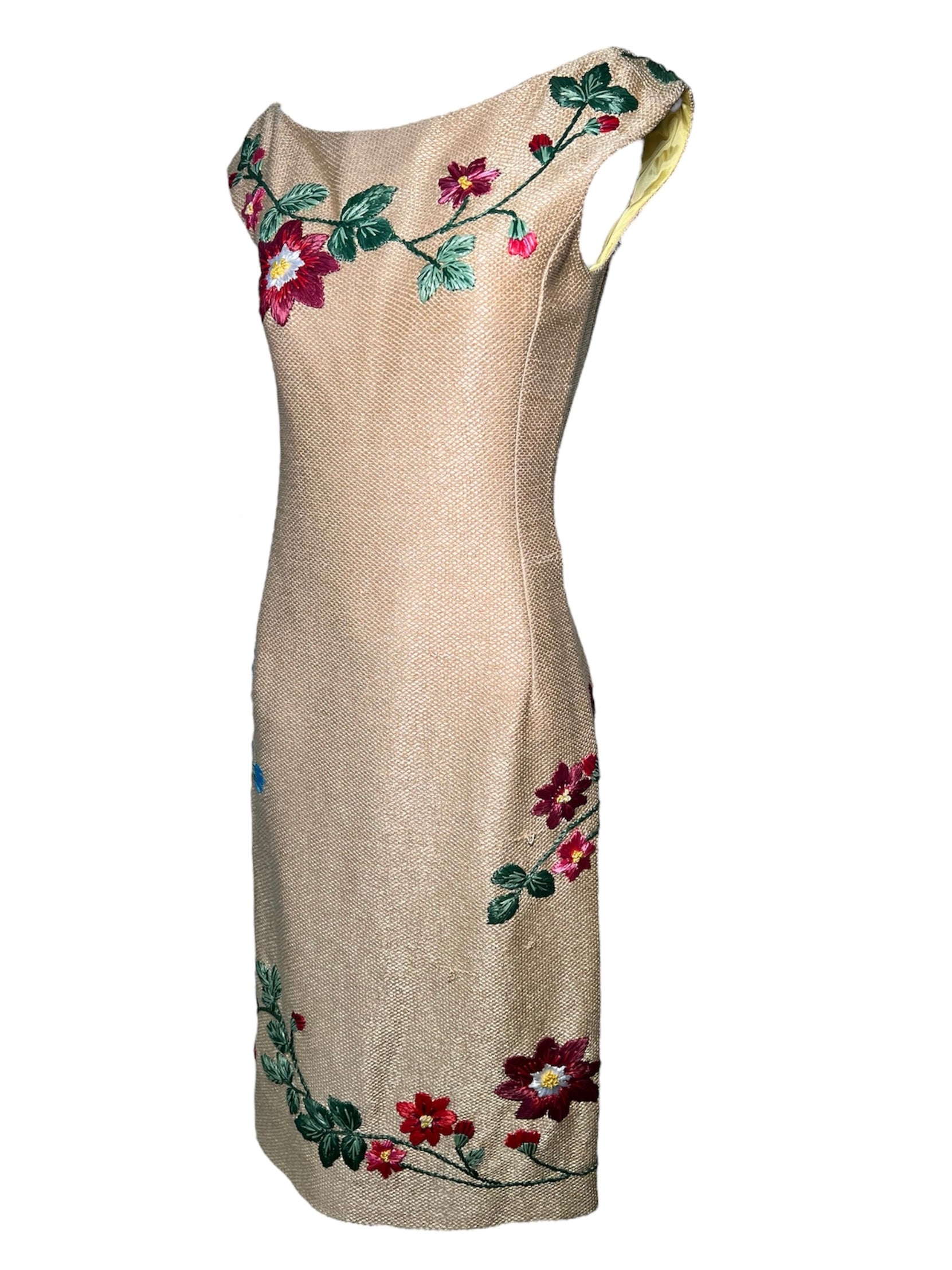 Moschino Woven Raffia w/Raffia Floral Embroidery Cocktail Dress Moschino Woven Raffia w/Raffia Floral Embroidery Cocktail Dress