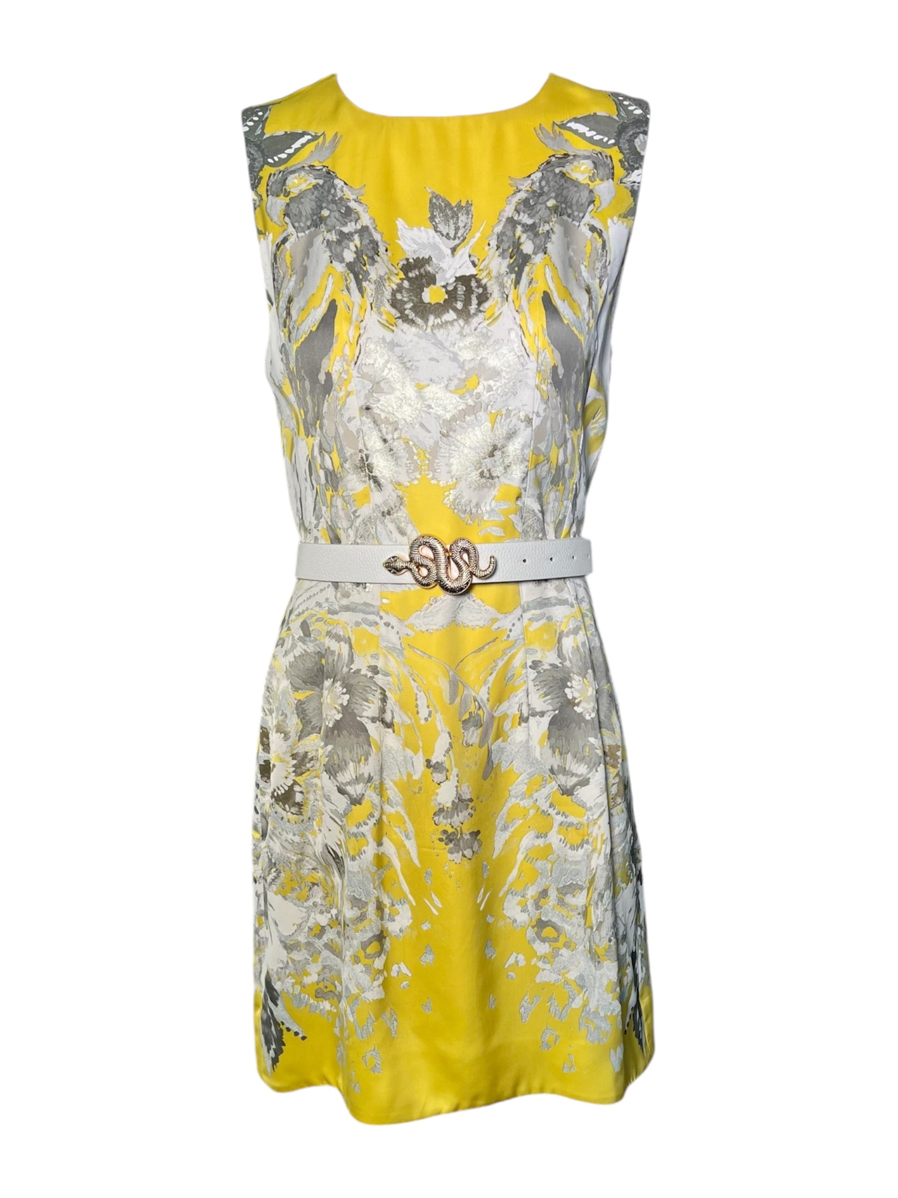 Roberto Cavalli Yellow Floral Dress with Snake Belt FRONT WITH BELT PHOTO 1 OF 8