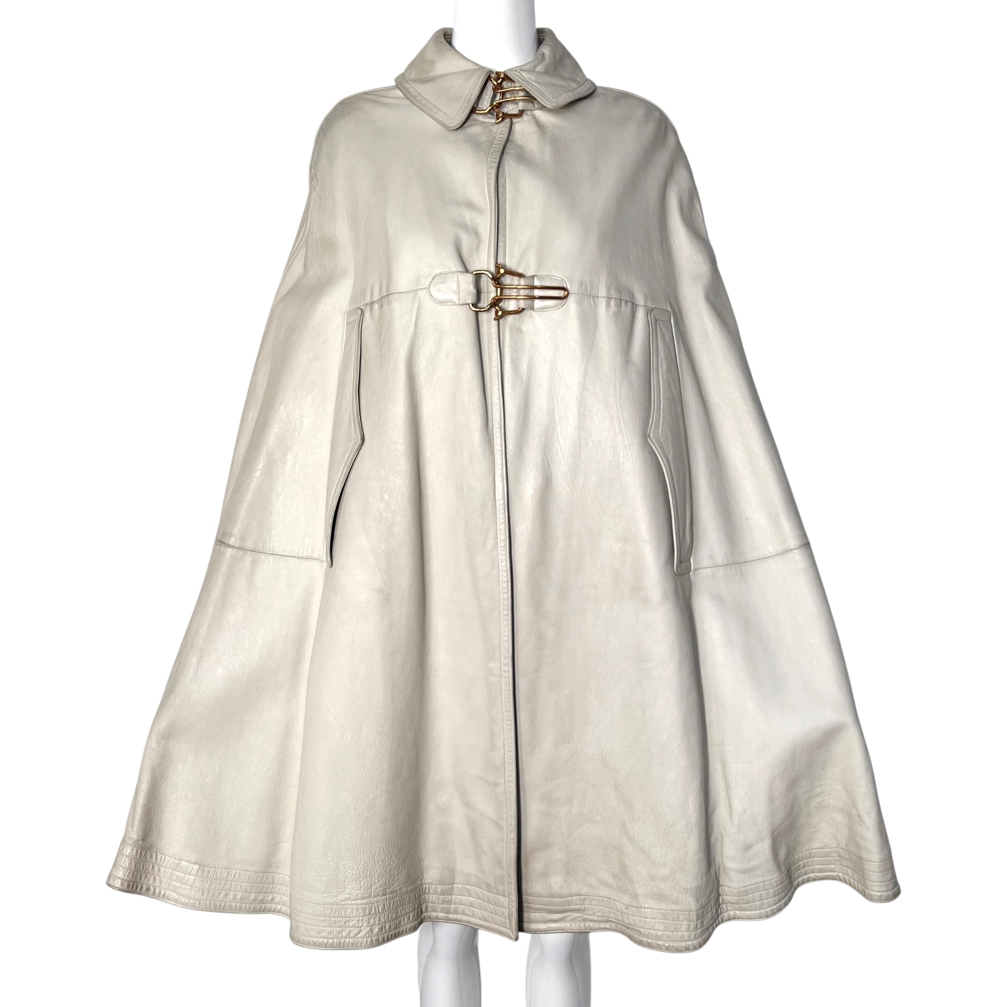 Bonnie Cashin for Sills Late Late 1960's Taupe Beige Leather Cape with Brass Hardware