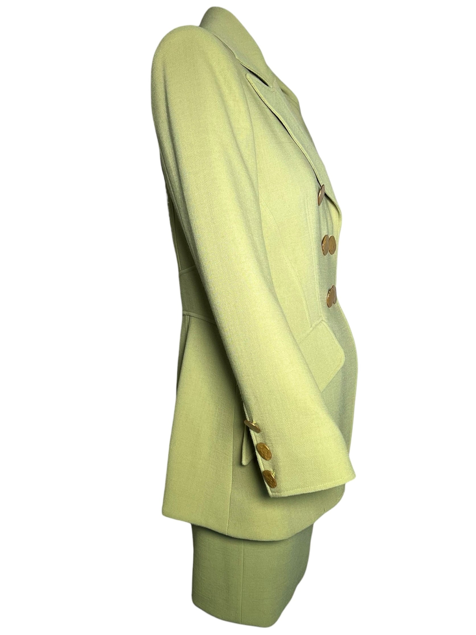  Christian Lacroix Avocado Green Double Breasted Skirt Suit Ensemble, NWT SIDE 2/8