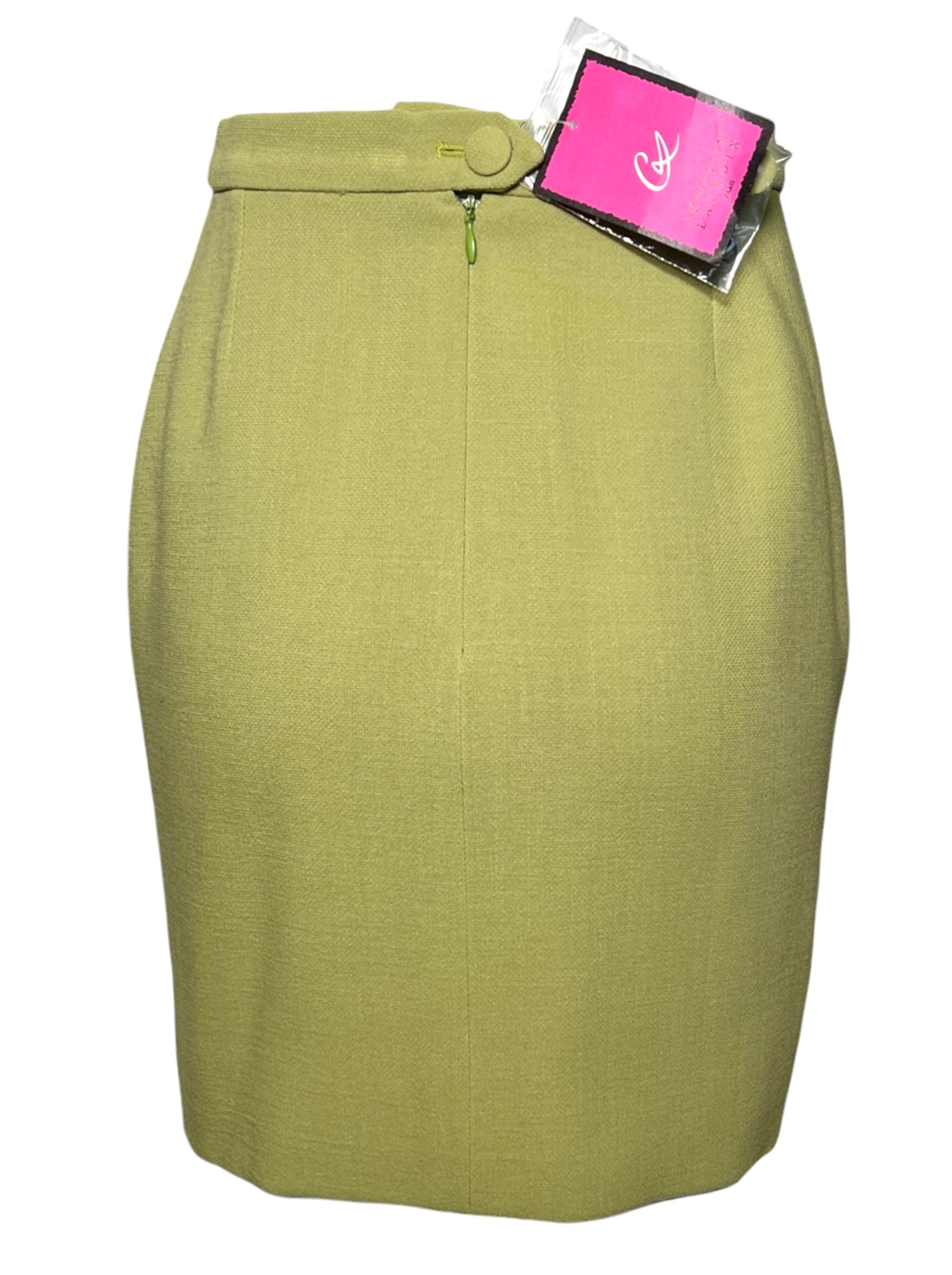  Christian Lacroix Avocado Green Double Breasted Skirt Suit Ensemble, NWT SKIRT BACK 6/8