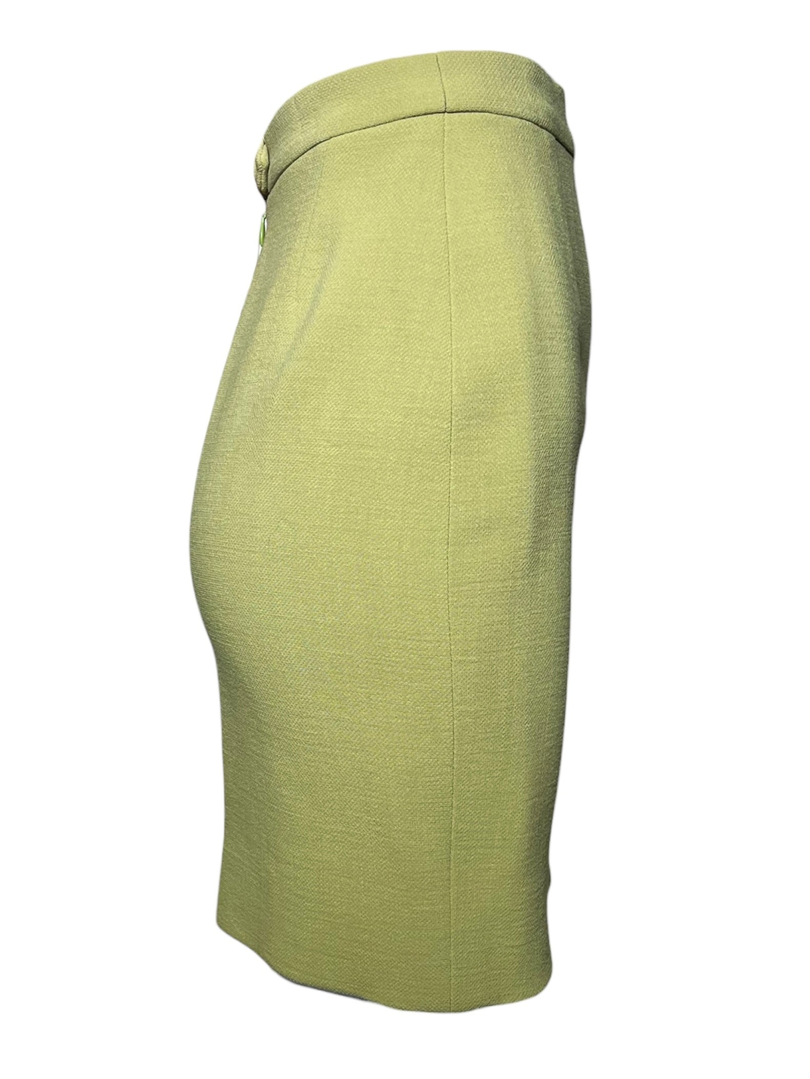  Christian Lacroix Avocado Green Double Breasted Skirt Suit Ensemble, NWT SKIRT SIDE 5/8