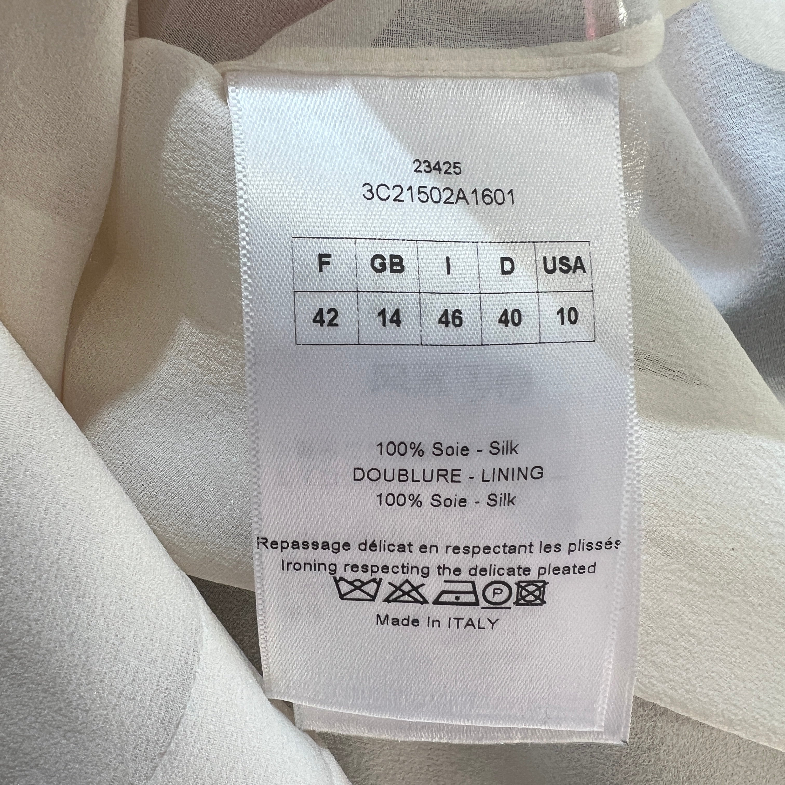 Christian Dior 2000's Cream Silk Pleat Front Button Up Sleeveless Blouse, tag