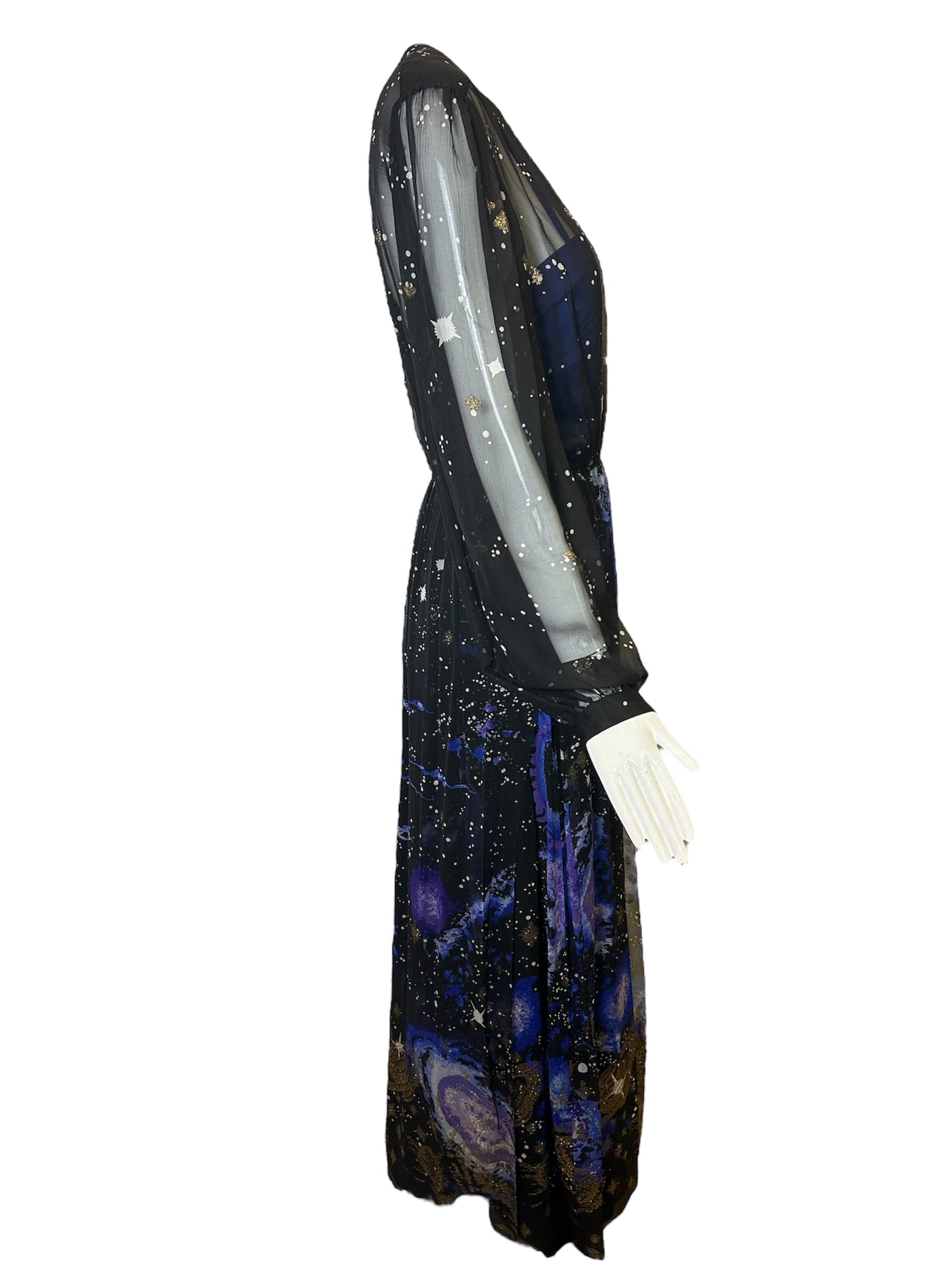  Paul-Louis Orrier 70s Galaxy Gown Chiffon Ensemble FULL ENSEMBLE SIDE PHOTO 3 OF 7