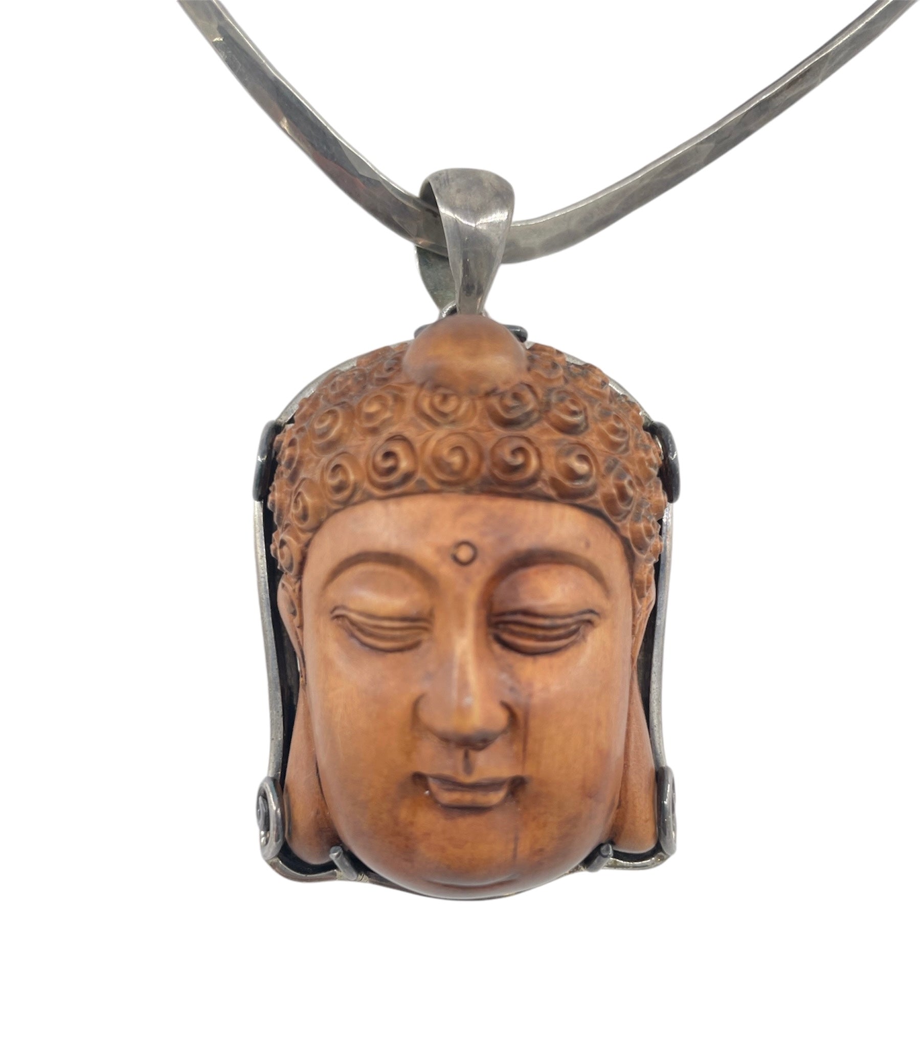 Tibetan Carved Buddha with Sterling Silver Necklace DETAIL PHOTO 3 OF 4