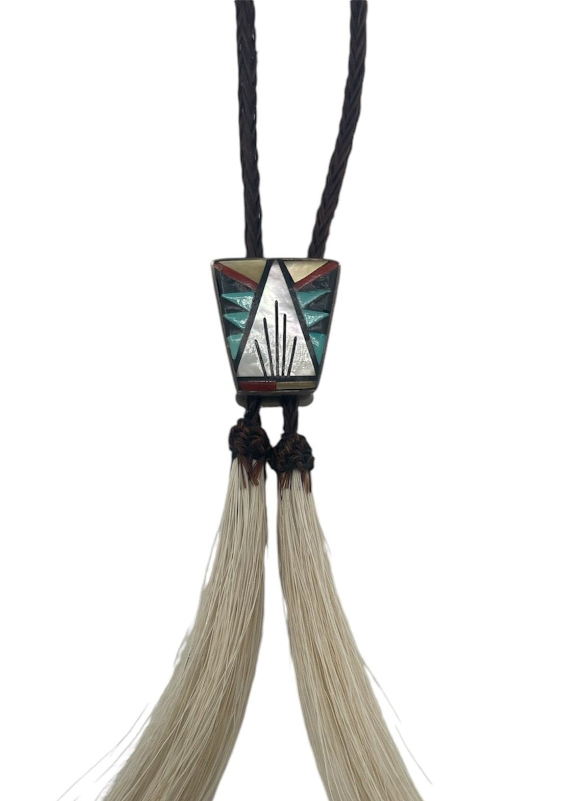 Zuni John & Rosalie Bowannie Stone and Shell Inlay Bolo DETAIL PHOTO 2 OF 4