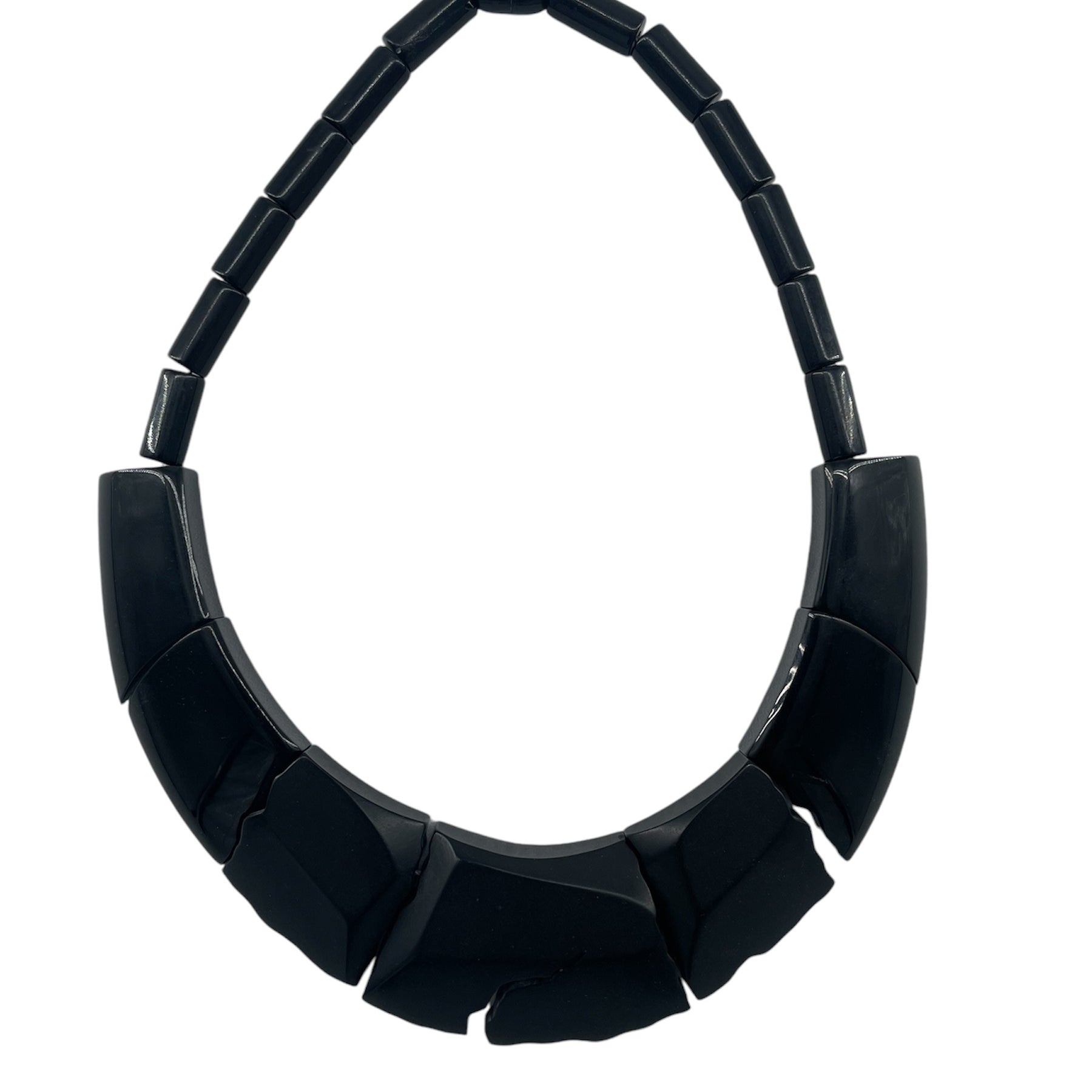 Guillemette L'Hoir 80s Hand Crafted Black "Cracked” Galalith Necklace FRONT PHOTO 2 OF 3