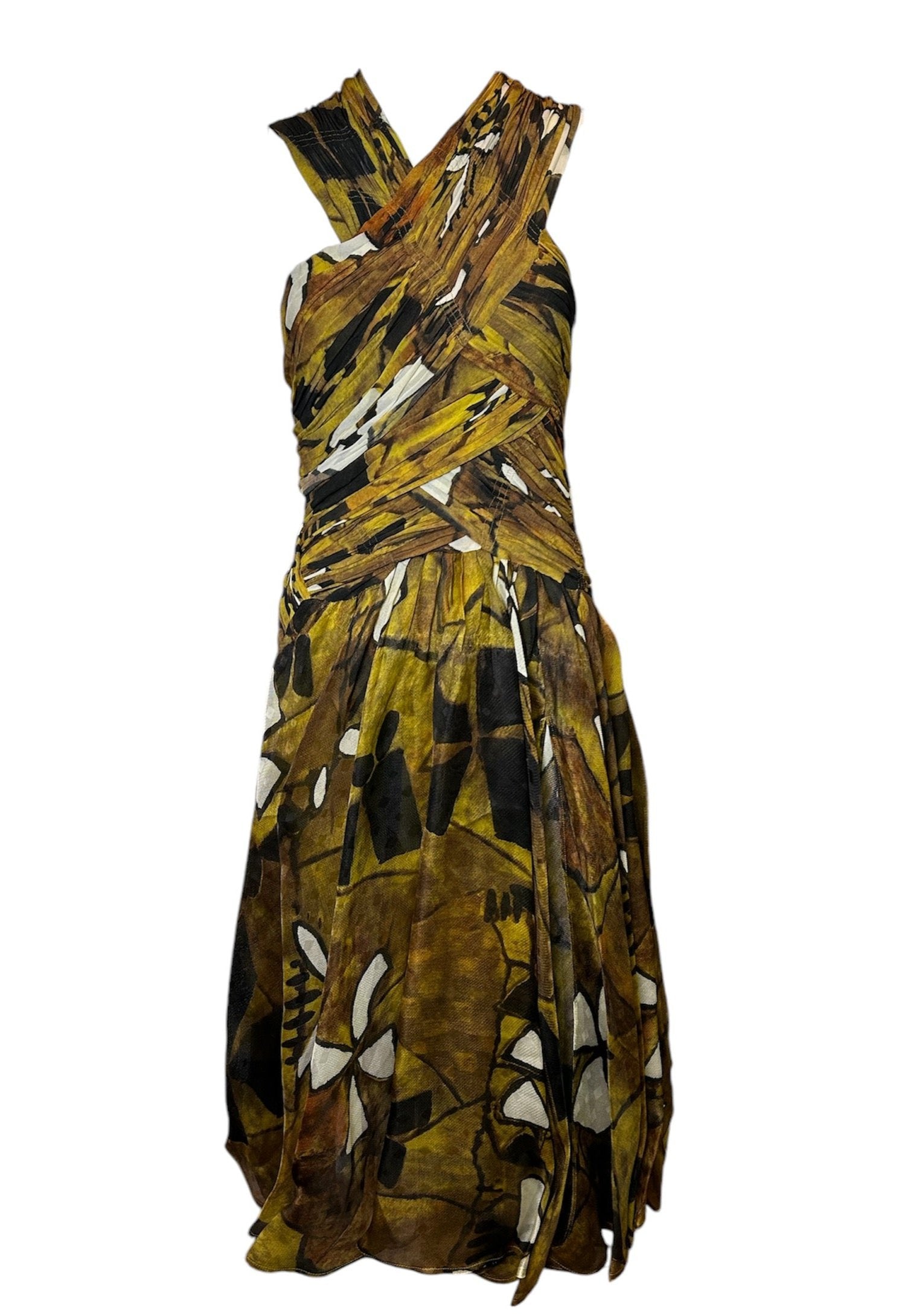 Donna Karan Spring 2012 Tribal Print Cross-Neck Dress FRONT PHOTO 2 OF 8