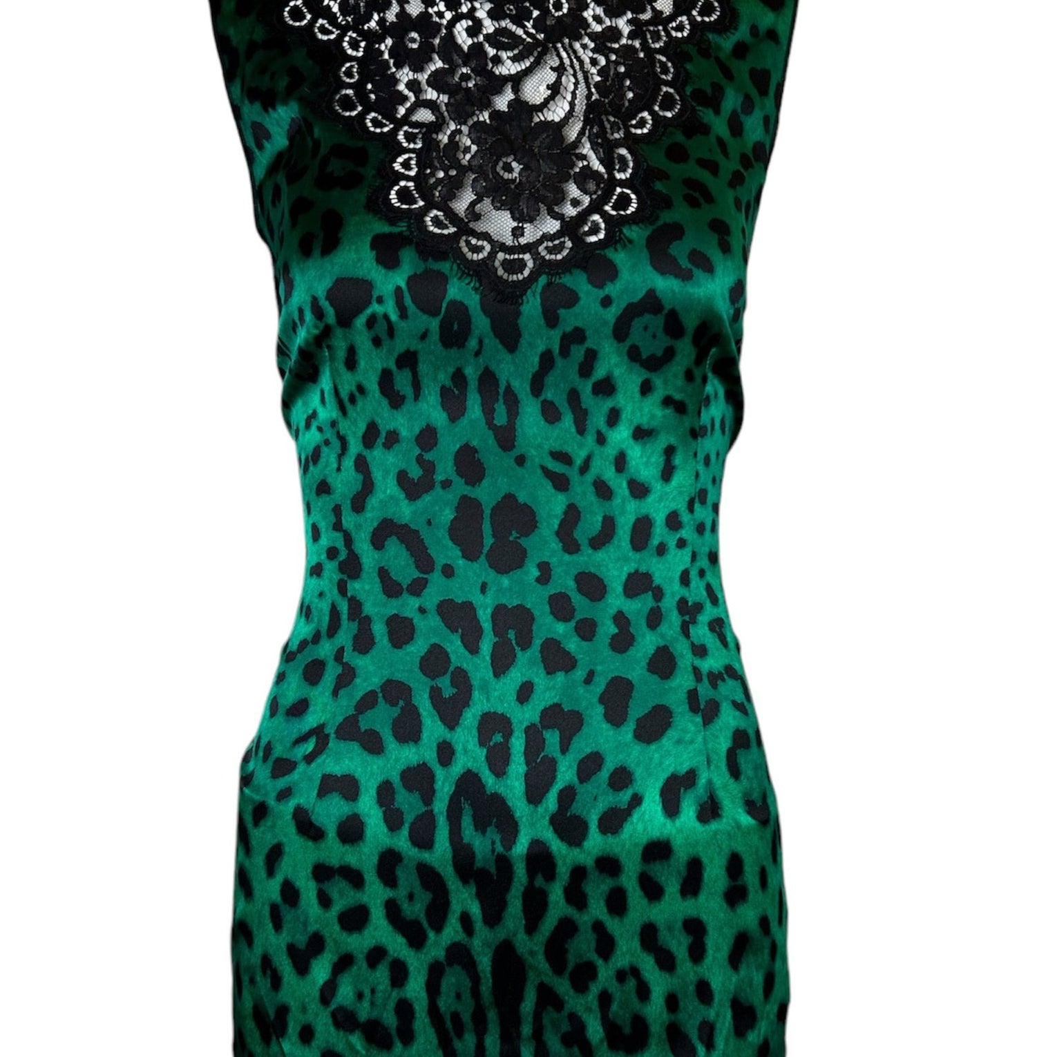 Dolce & Gabbana Green Leopard Silk and Lace Top FRONT PHOTO 1 OF 4