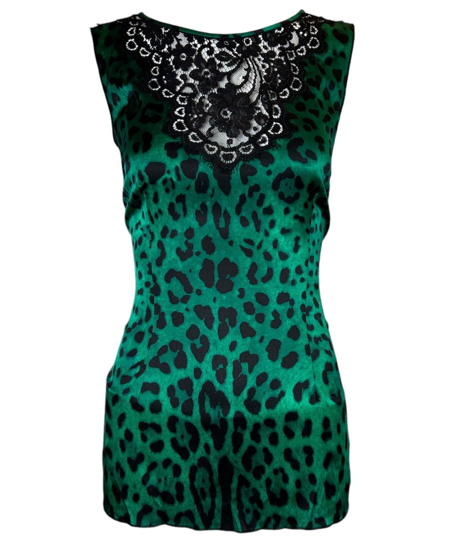 Dolce & Gabbana Green Leopard Silk and Lace Top FRONT PHOTO 1 OF 4