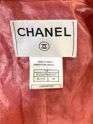 Chanel 1999 Pink Nubby Lightweight Double-Breasted Skirt Suit, label