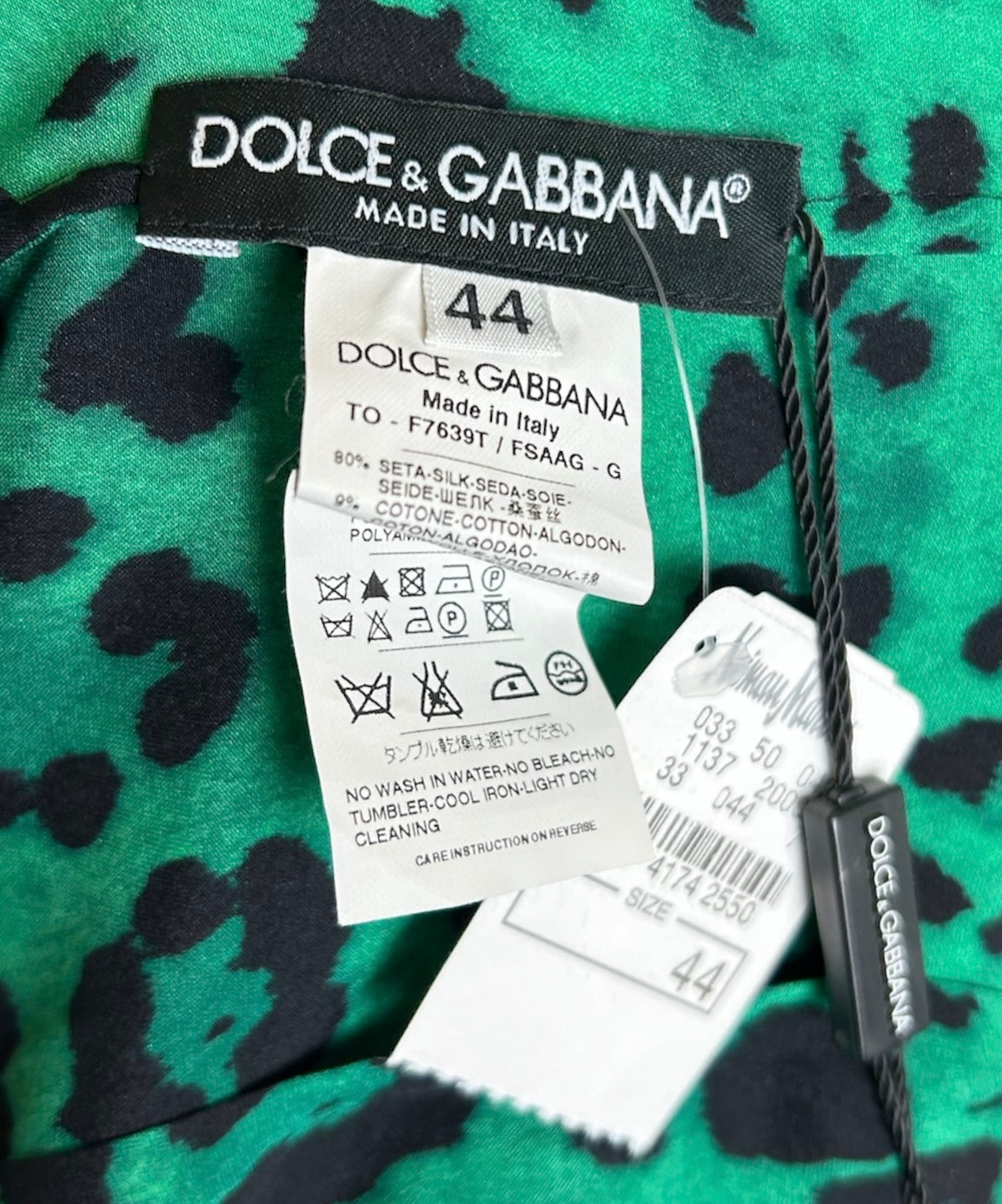 Dolce & Gabbana Green Leopard Silk and Lace Top, label