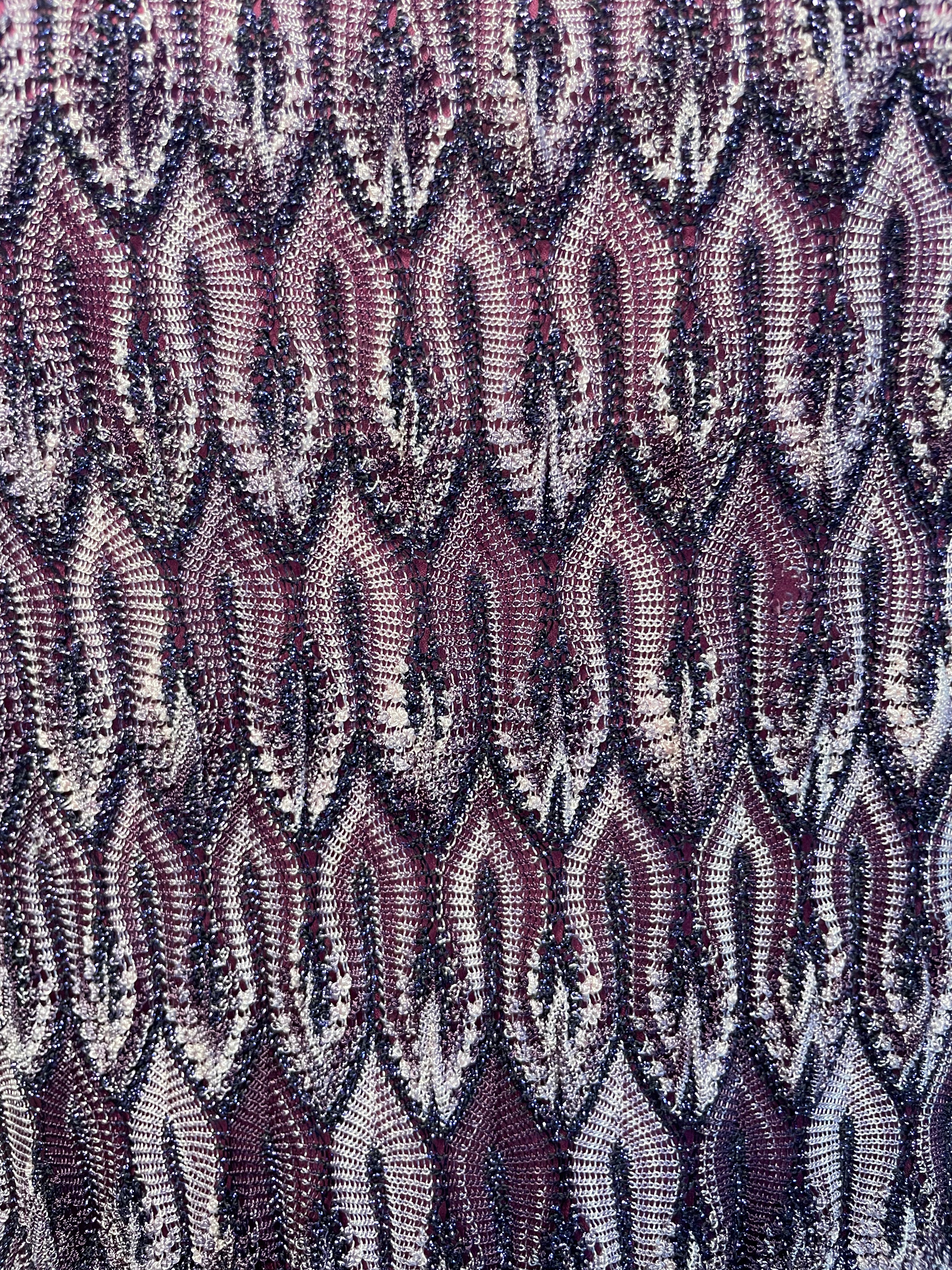 Missoni 2000s Purple Lurex Zig Zag Chevron Knit Mini Dress, detail