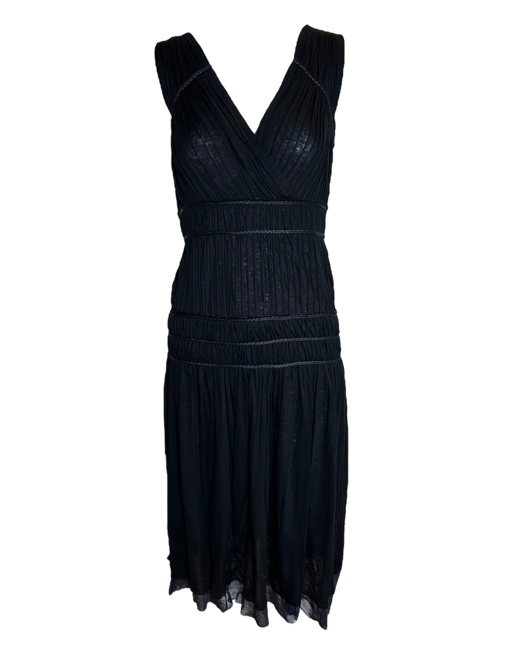 Issey Miyake 2000's Black Pleated Tiered Gauze Goddess Dress