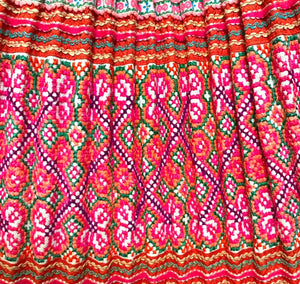 Southeast Asian Hand Embroidered Multi-Color Pleated Patchwork Wrap Skirt, detail