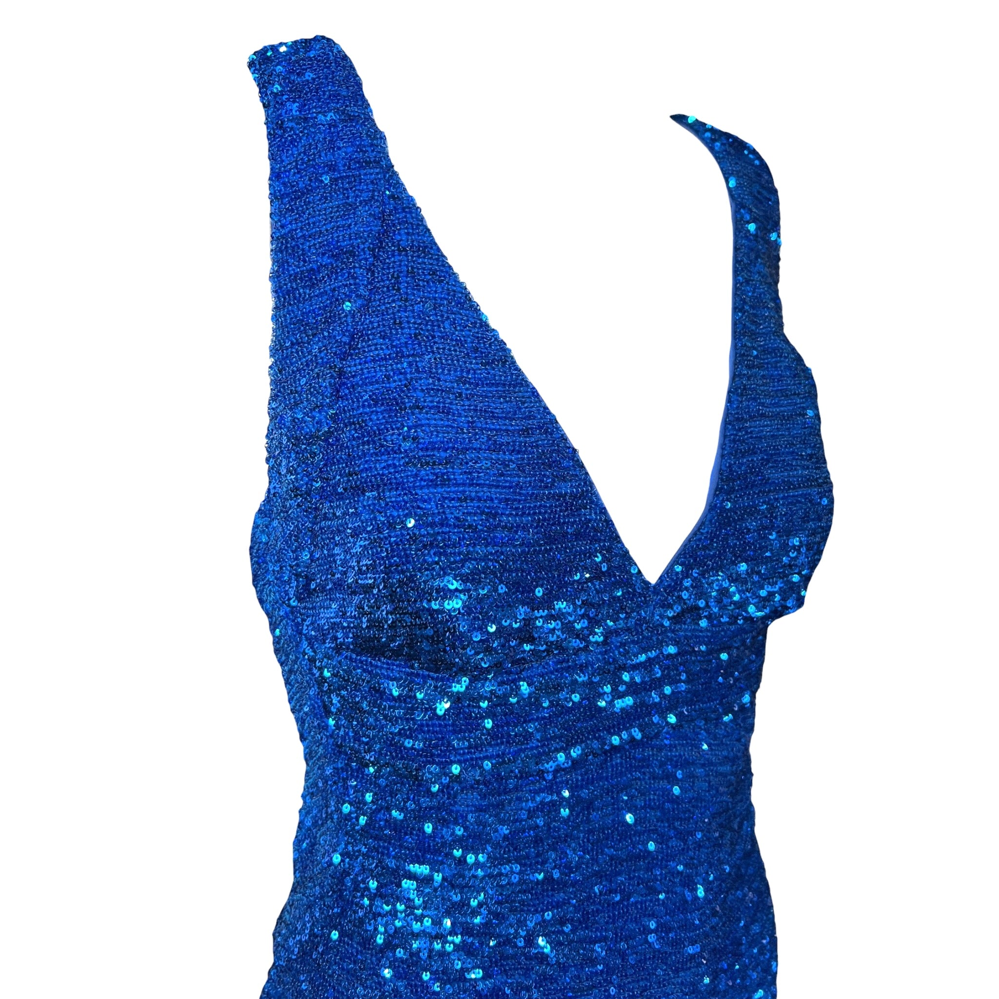 Roberto Cavalli 2010's Royal Blue Sequin Silk Mini Dress, bodice side
