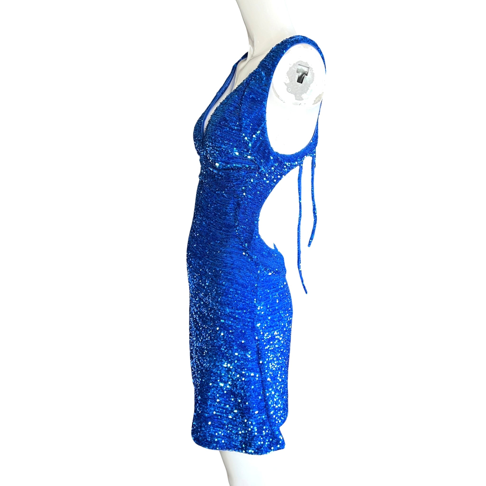 Roberto Cavalli 2010's Royal Blue Sequin Silk Mini Dress, side 3