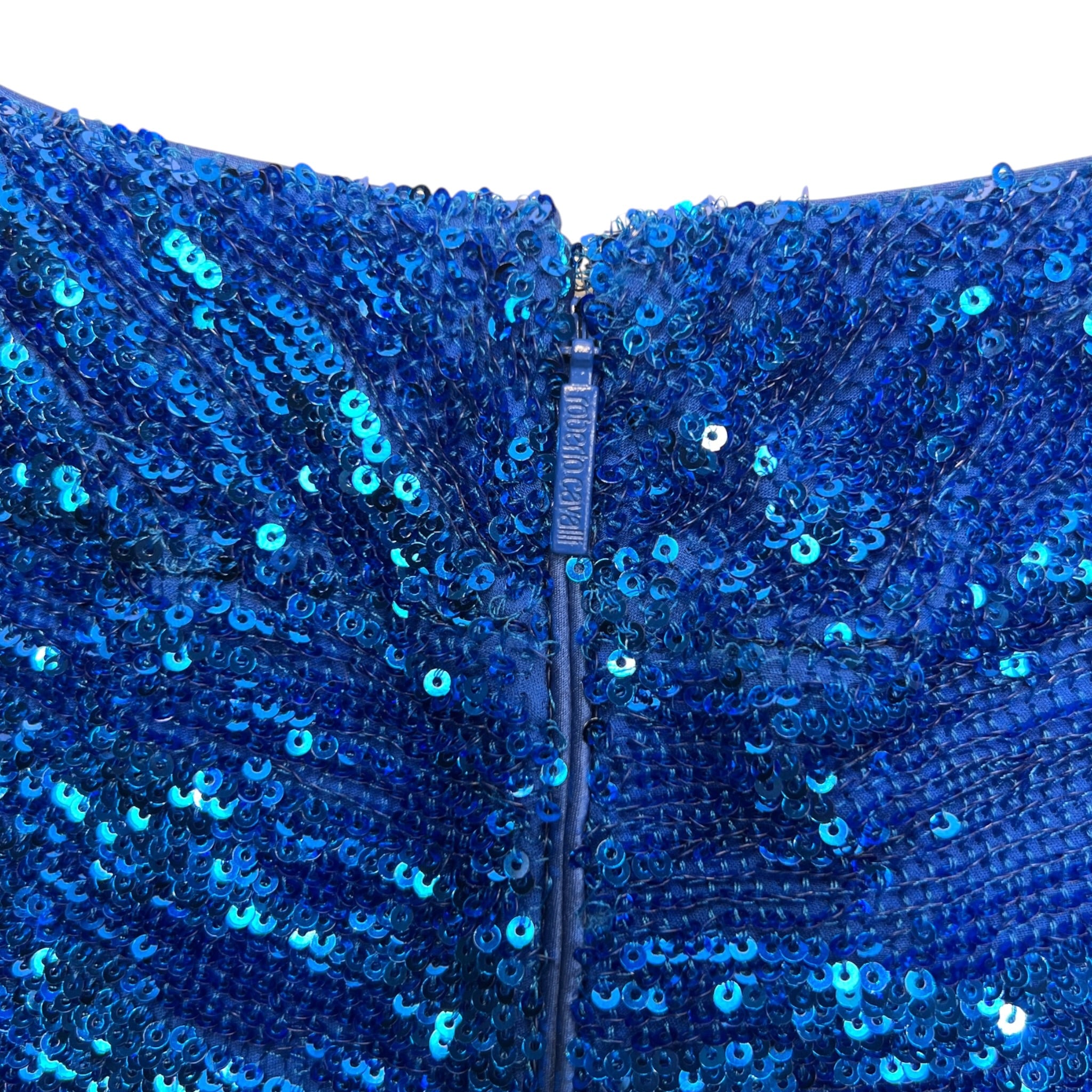 Roberto Cavalli 2010's Royal Blue Sequin Silk Mini Dress, zipper